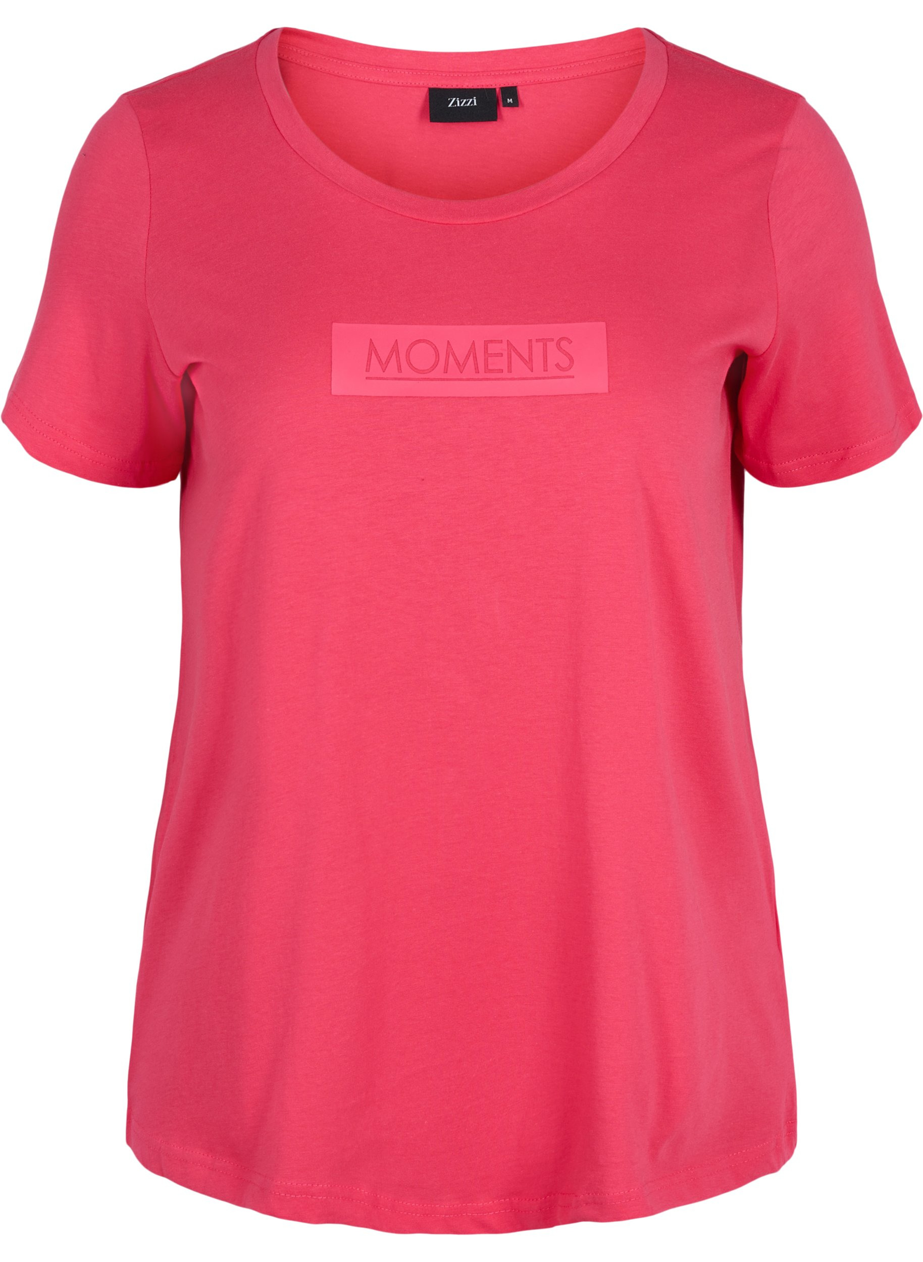 Kurzarm T-Shirt aus Baumwolle mit Aufdruck, Raspberry TEXT, Packshot image number 0