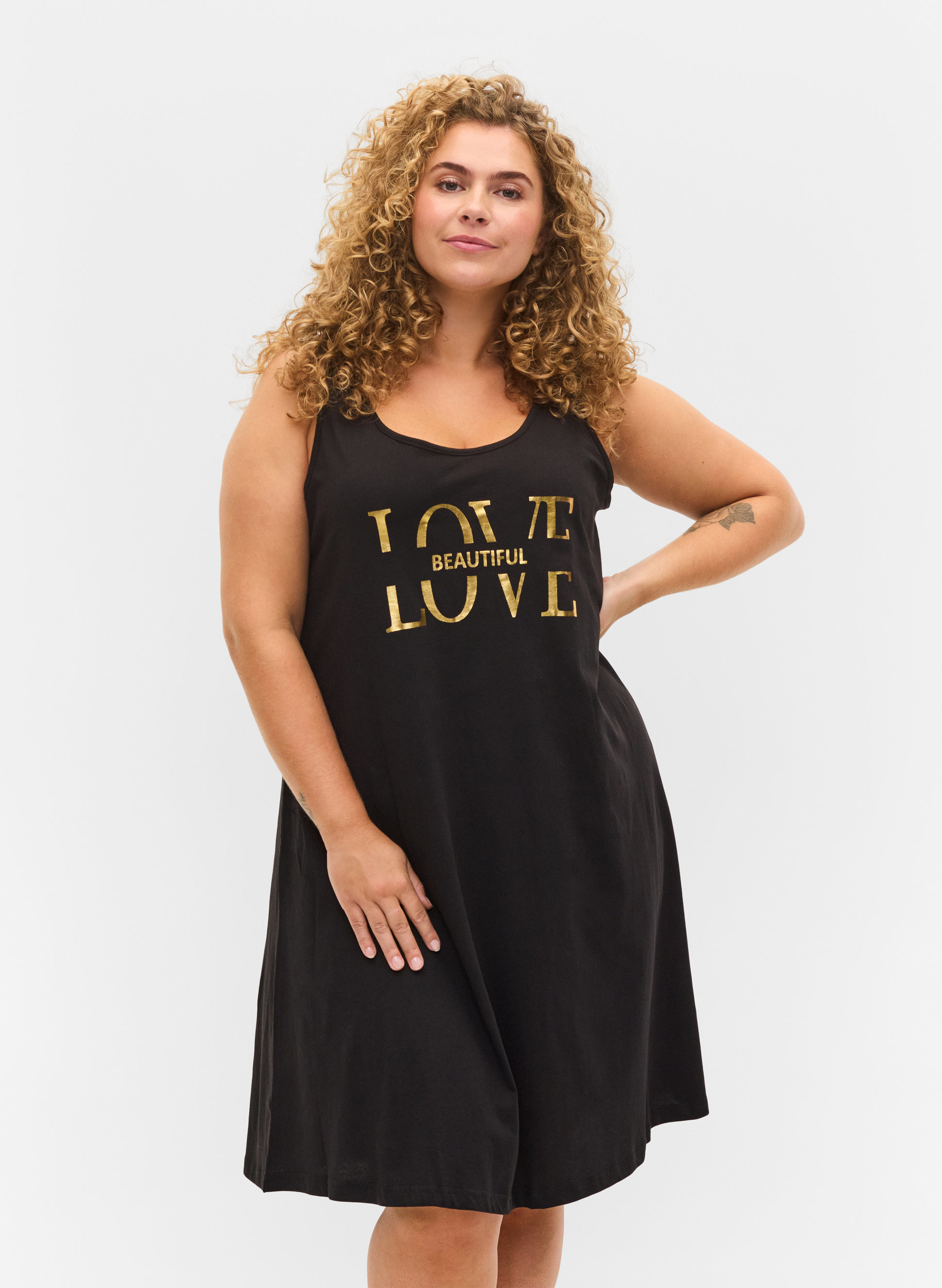 Kleid mit A-Linie, Black LOVE, Model image number 0