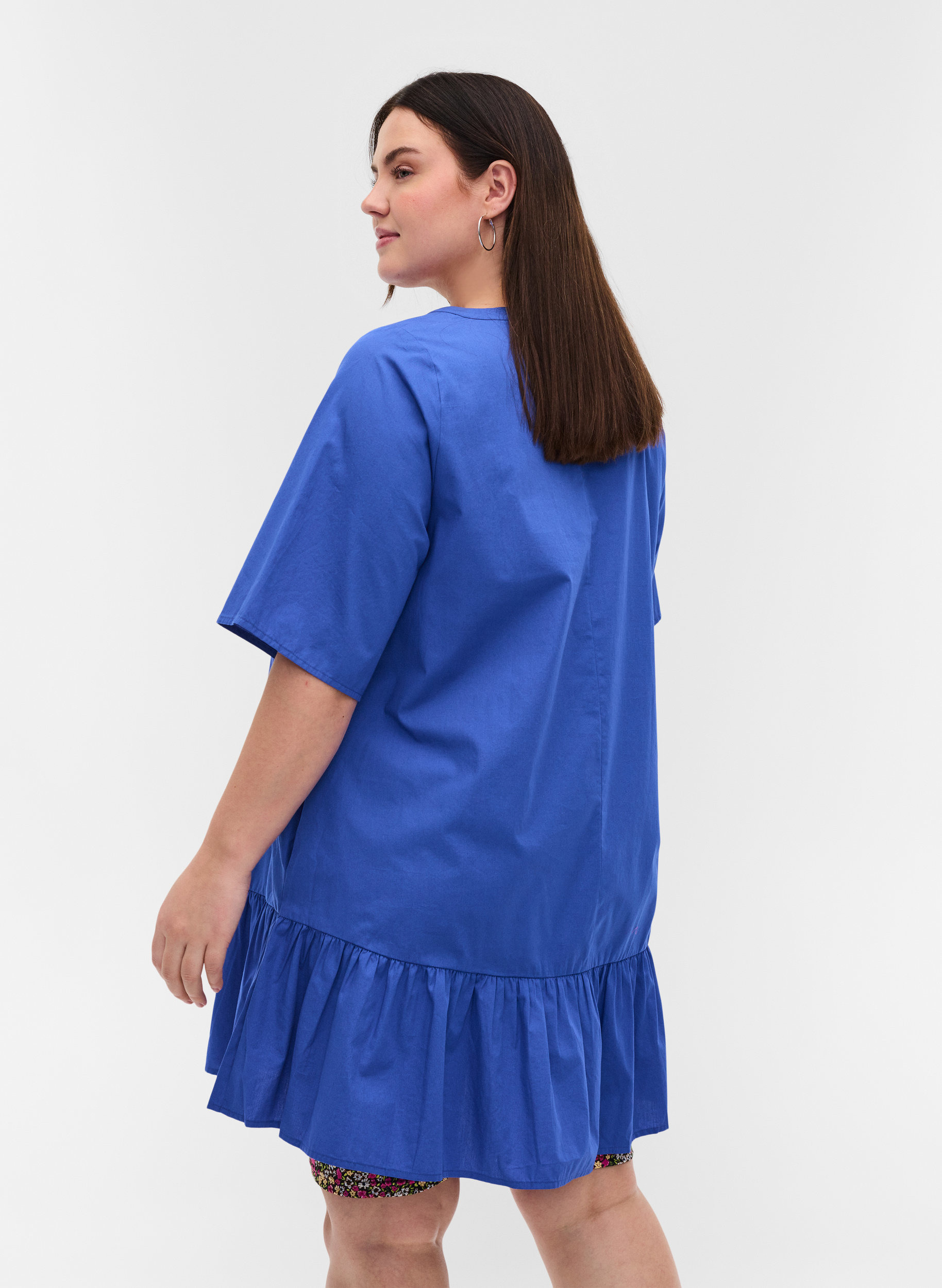 Kurzarm Baumwolltunika mit A-Linie, Dazzling Blue, Model