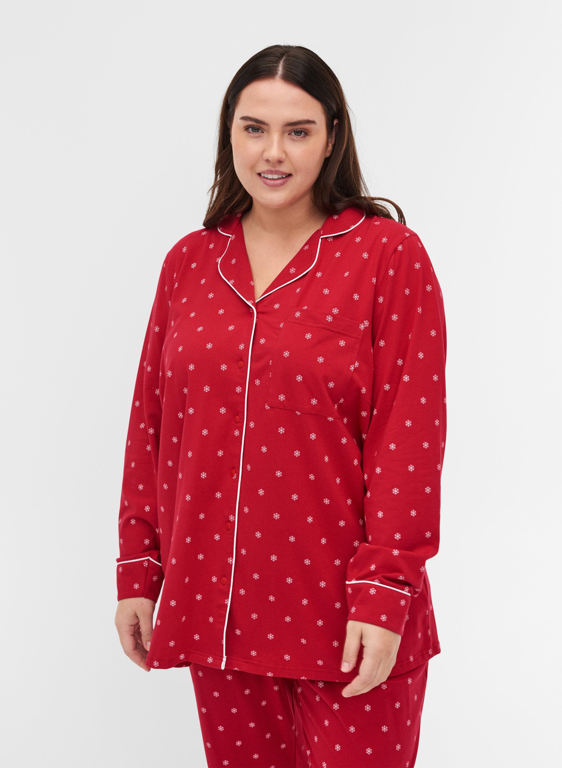 Schlafanzugoberteil aus Baumwolle mit Print, Tango Red AOP, Model image number 0