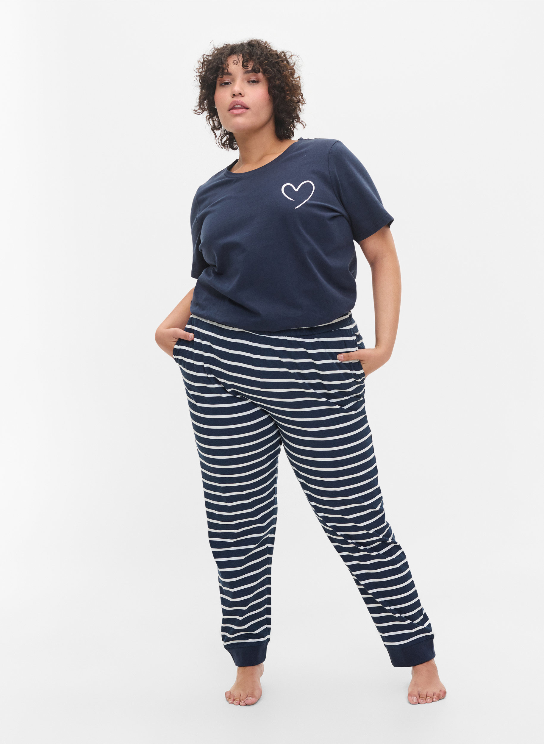 Pyjamahose aus Baumwolle, Navy Blazer Stripe , Model image number 2