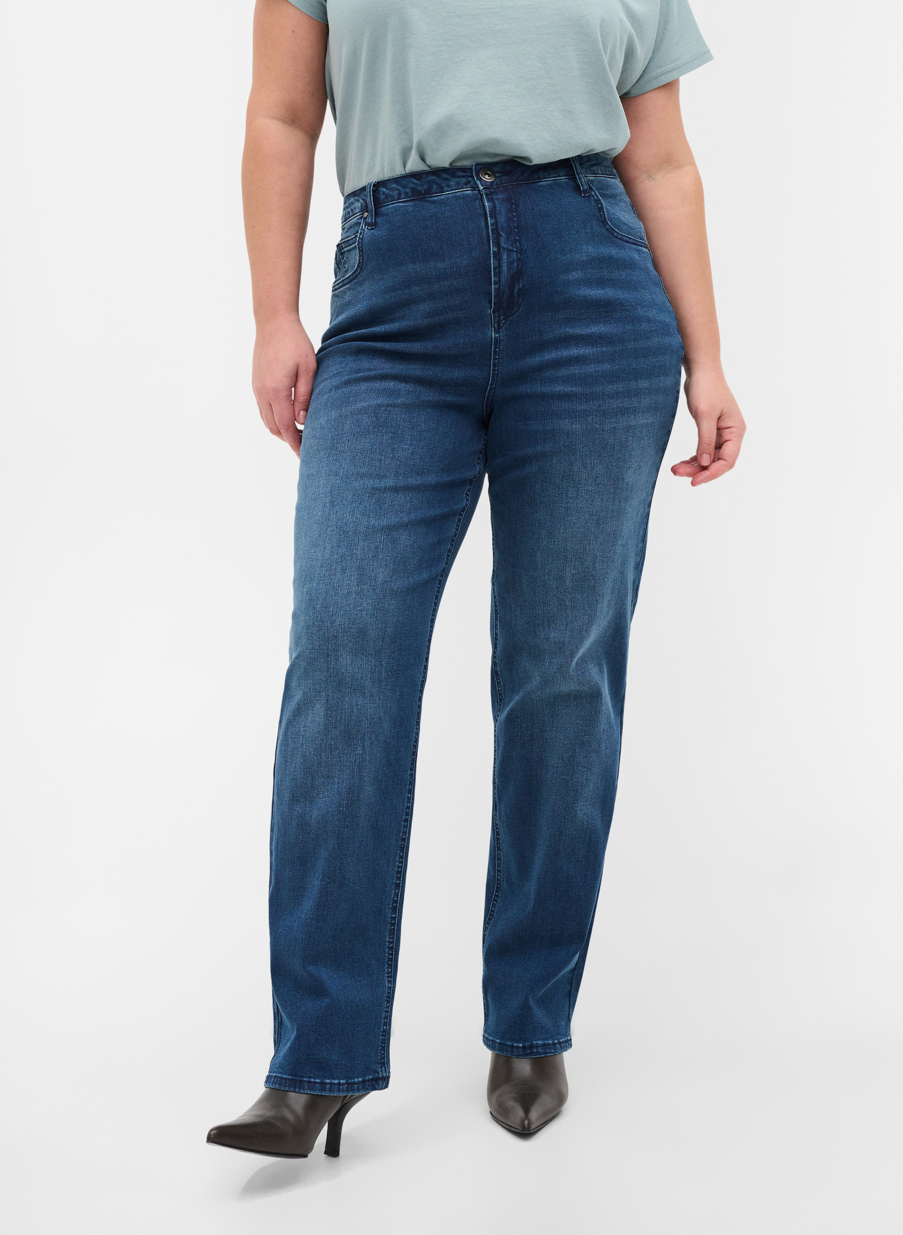 Jeans mit extra hoher Taille, Blue denim, Model image number 2