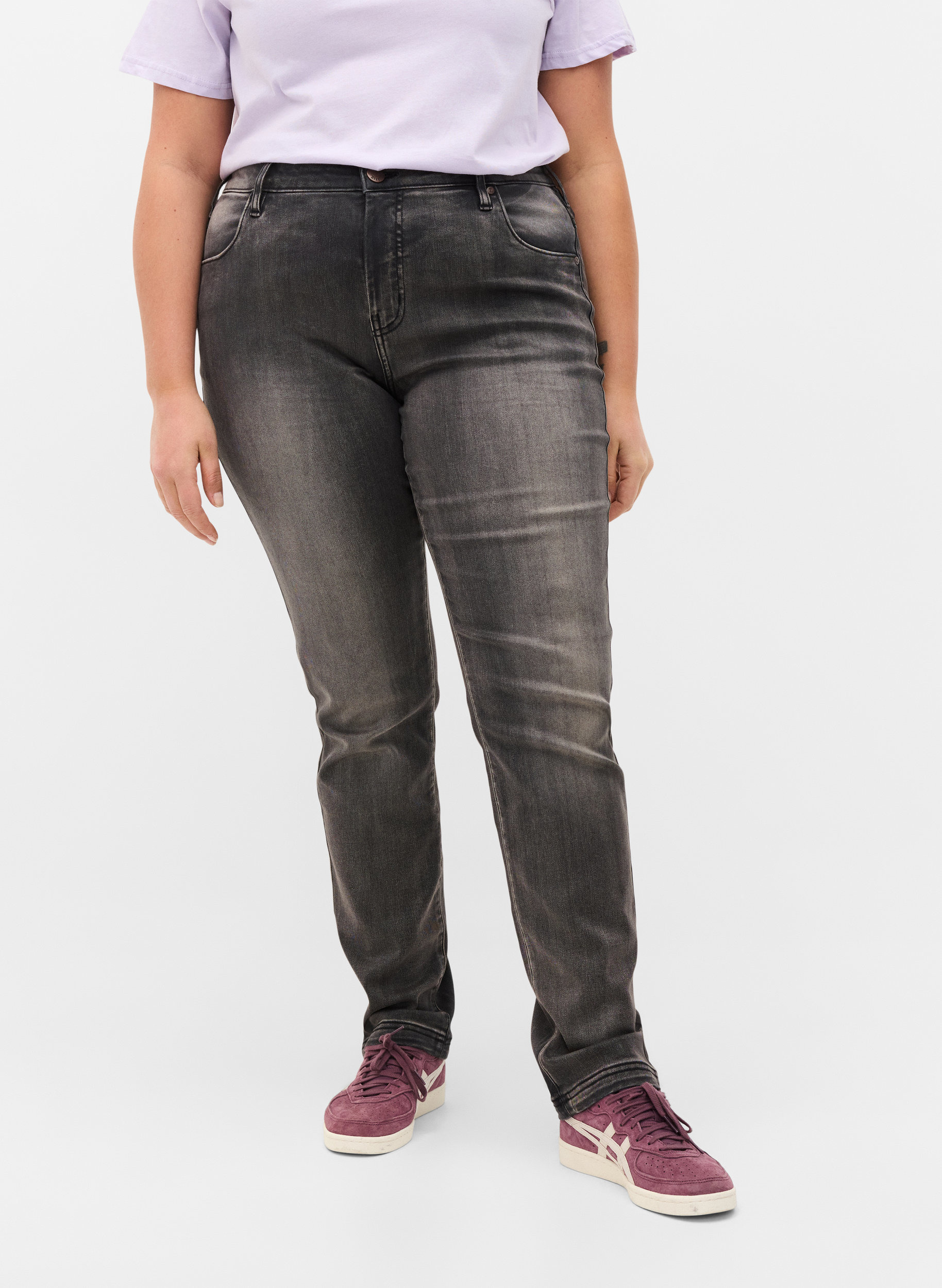 Slim Fit Emily Jeans mit normaler Taille, Dark Grey Denim, Model image number 2