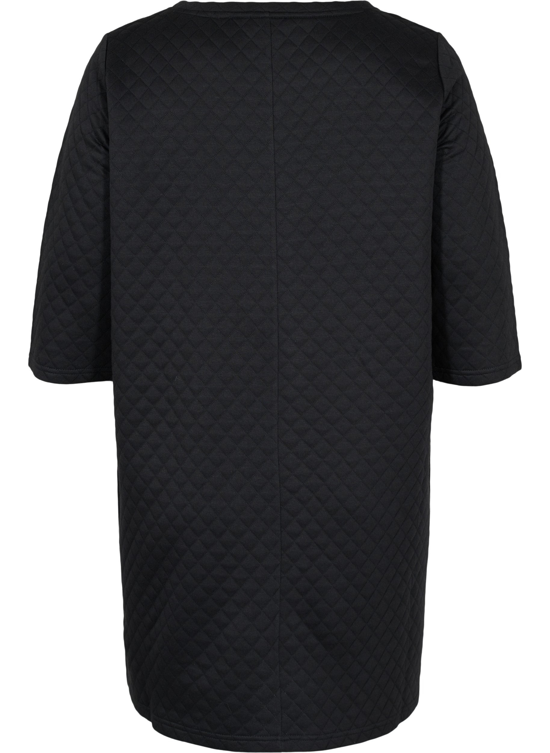 Strukturiertes Kleid mit 3/4-Ärmeln, Black, Packshot image number 1