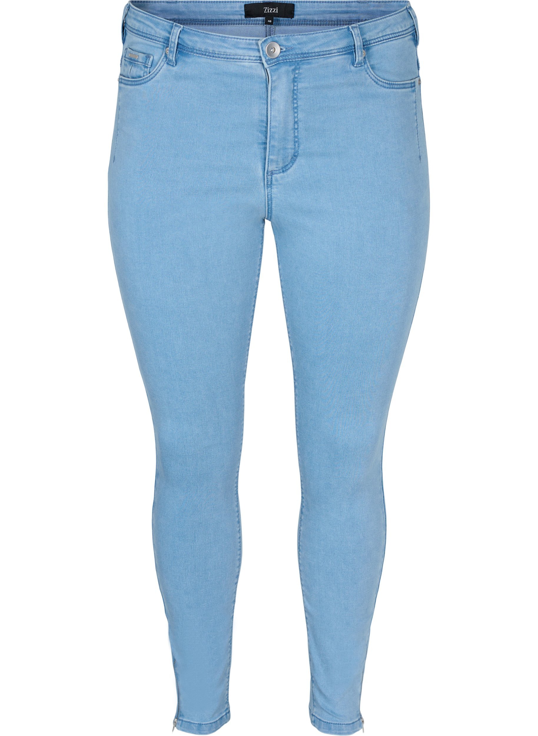 Cropped Amy Jeans mit Reißverschluss, Light blue denim, Packshot image number 0