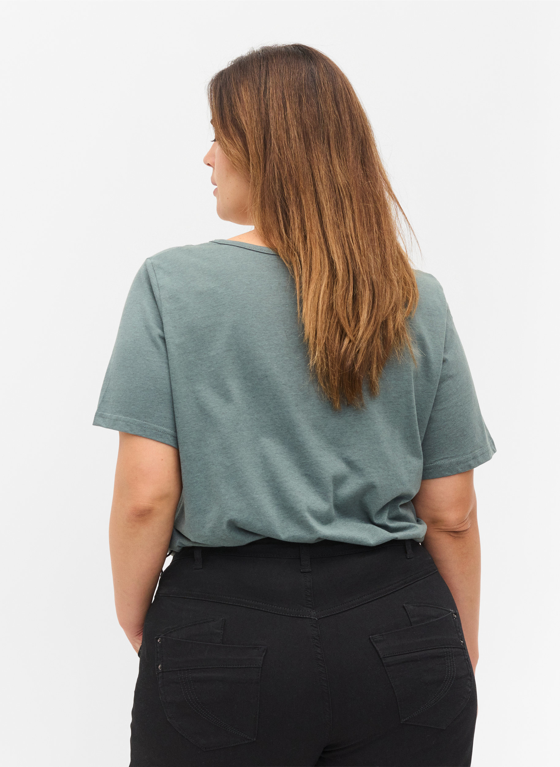 Kurzarm T-Shirt mit V-Ausschnitt und Mesh, Balsam Green, Model image number 1