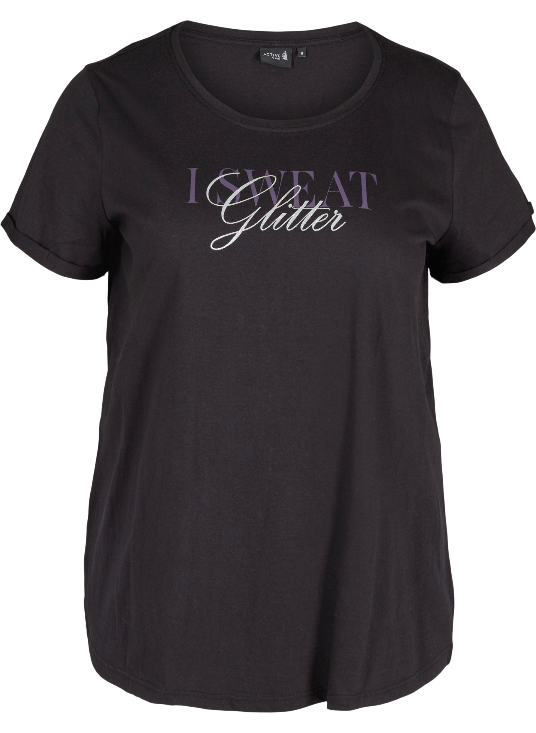 Trainings-T-Shirt mit Print, Black Glitter, Packshot image number 0