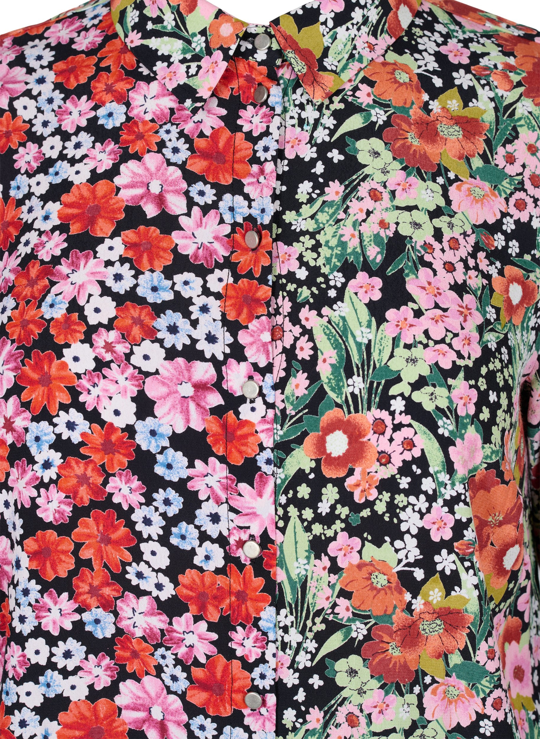 Lange Hemdbluse aus Viskose mit Blumenprint, Flower AOP Mix, Packshot image number 2