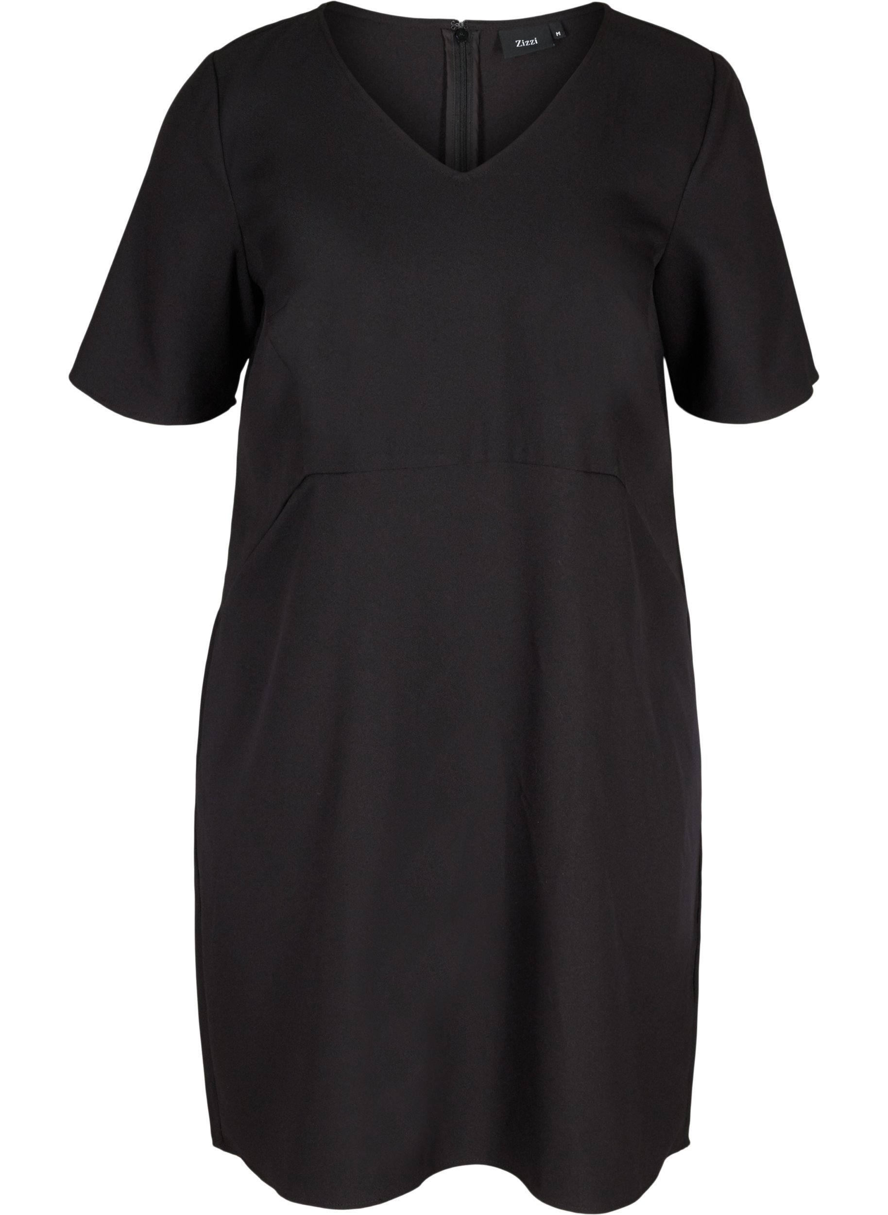 Einfarbiges Etui-Kleid mit V-Ausschnitt, Black, Packshot image number 0