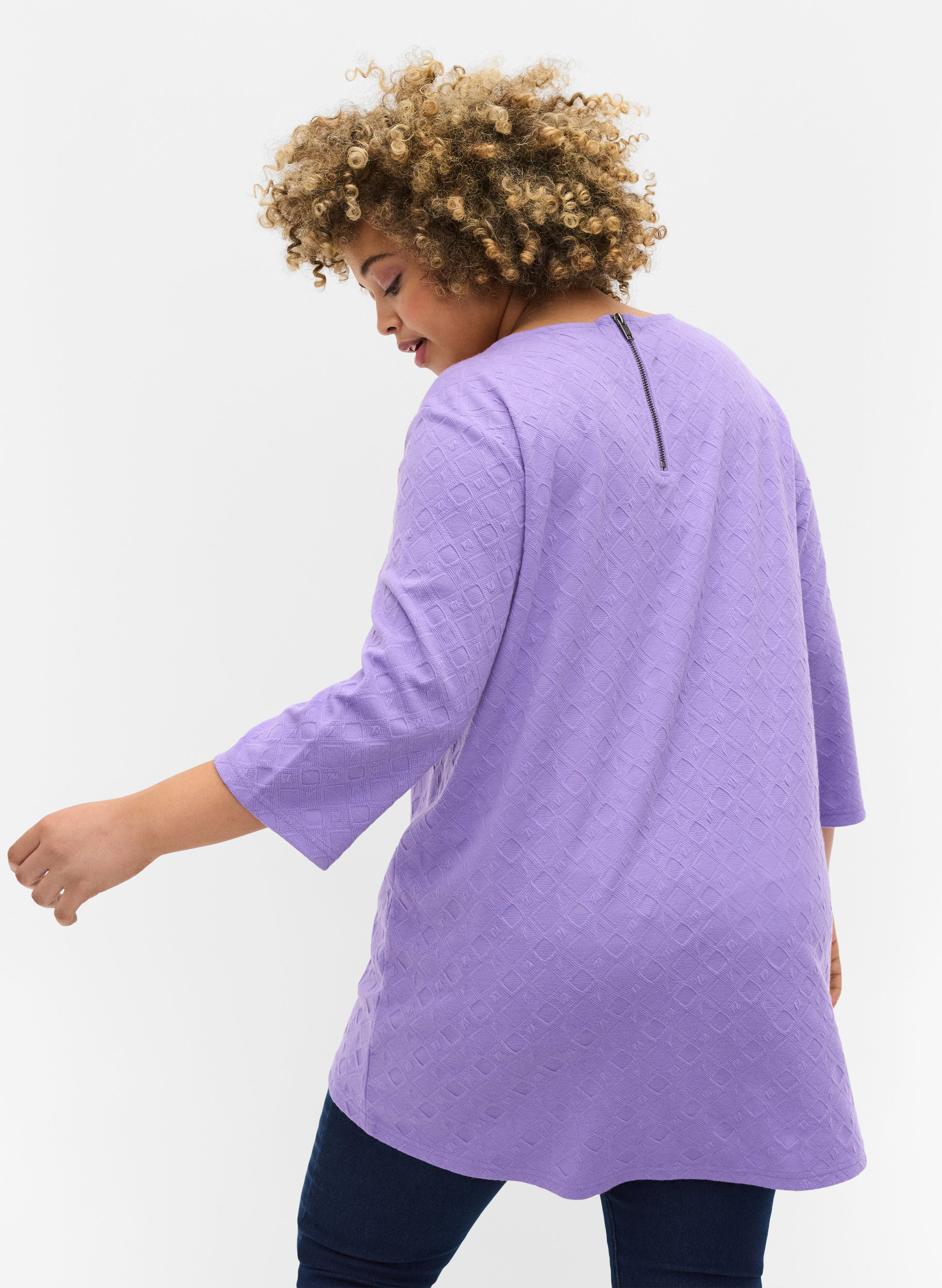 Bluse mit Rundhals und 3/4-Ärmeln, Paisley Purple, Model image number 1