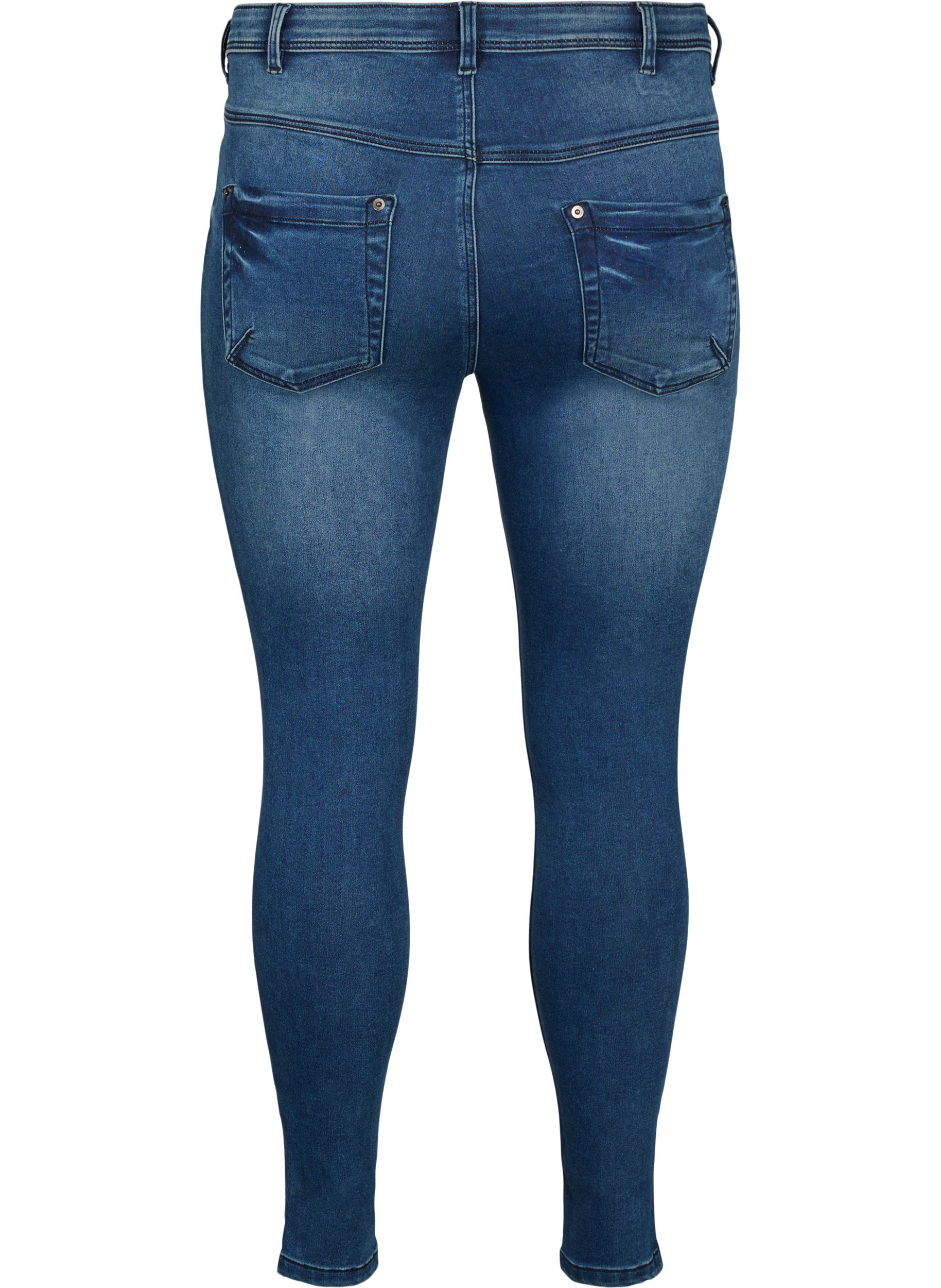 Cropped Amy Jeans mit Reißverschluss, Dark blue denim, Packshot image number 1
