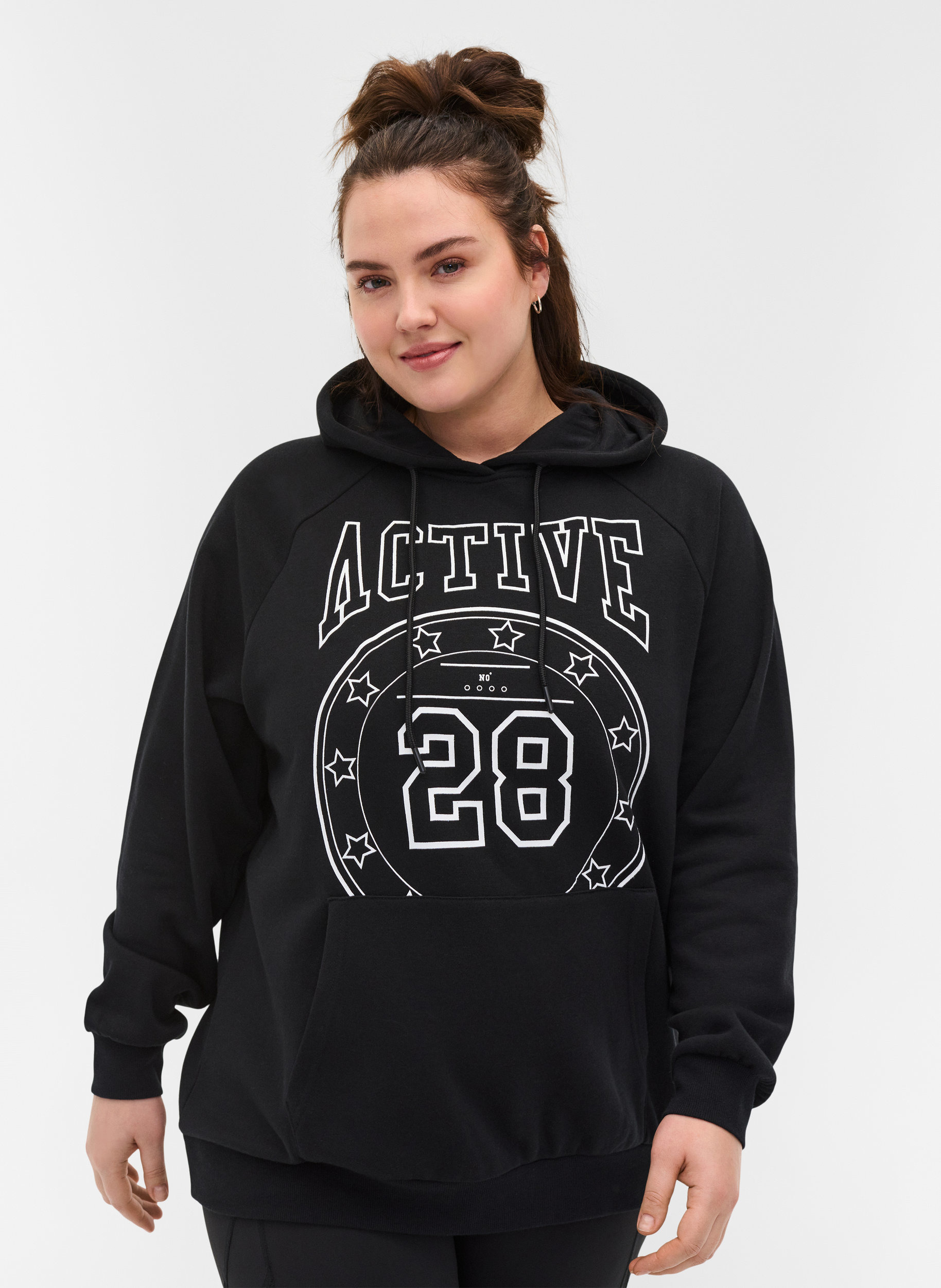 Sweatshirt mit Printdetails und Kapuze, Black, Model image number 0