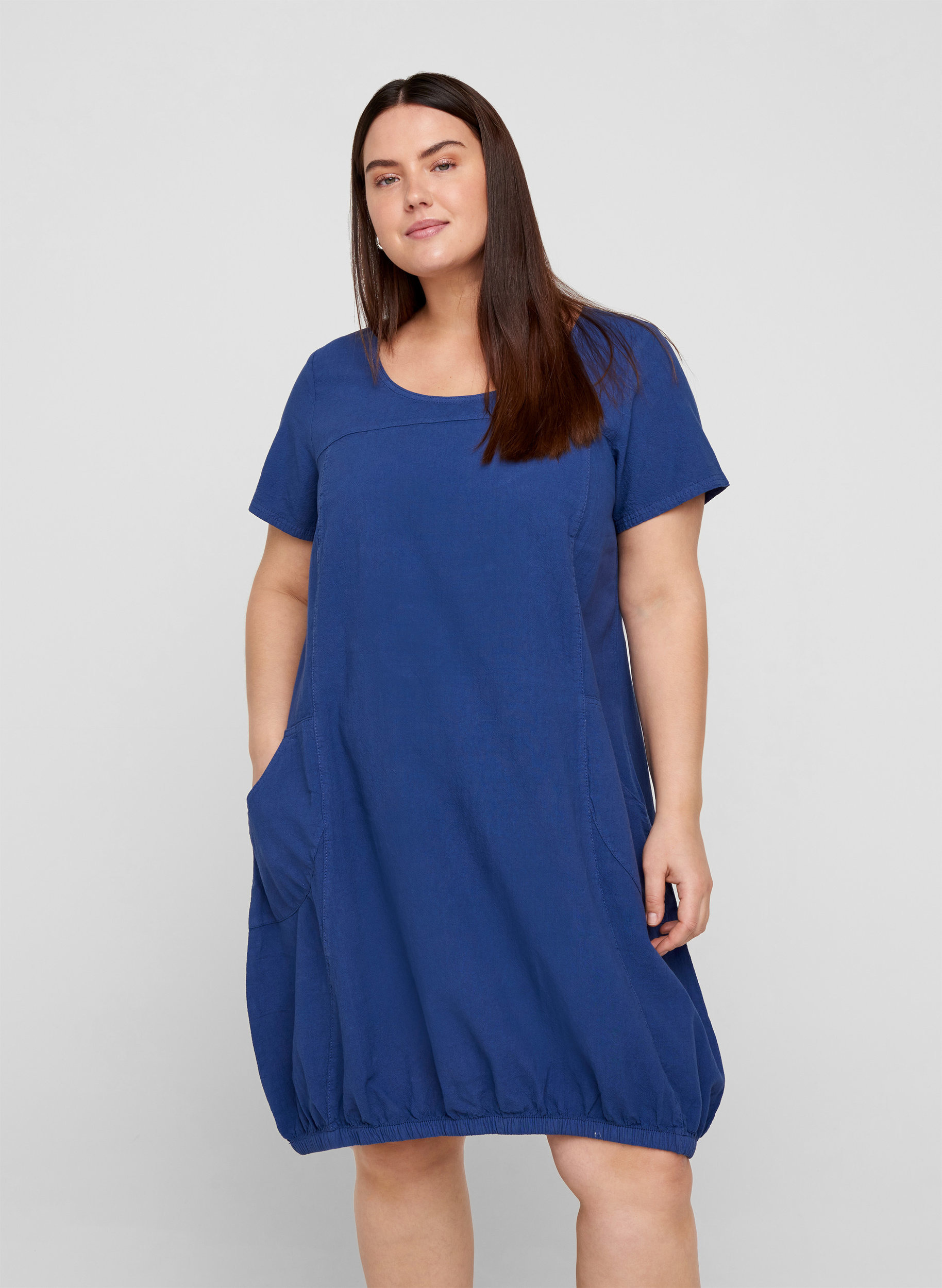 Kurzarm Kleid aus Baumwolle, Twilight Blue, Model image number 0