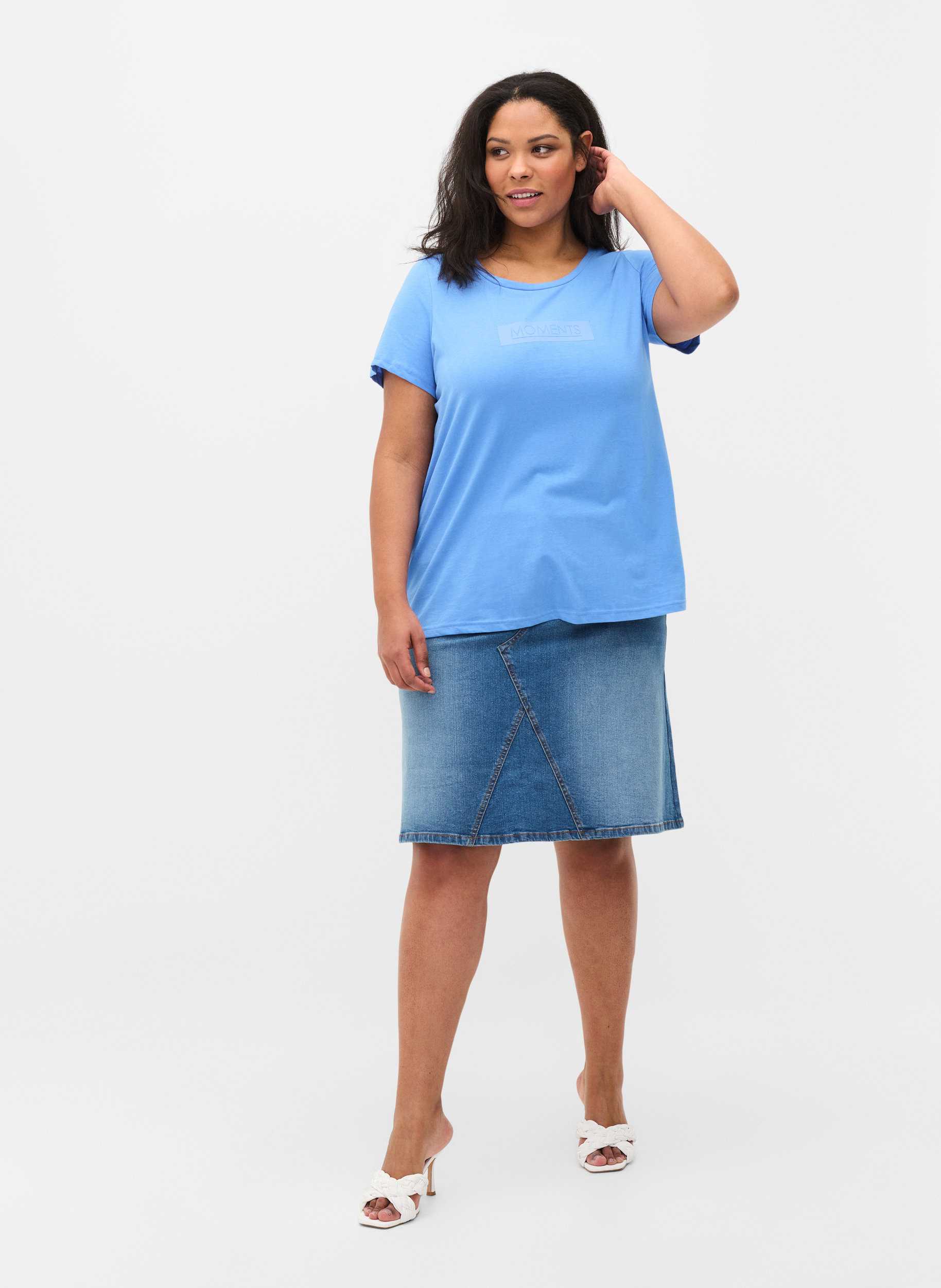 Kurzarm T-Shirt aus Baumwolle mit Aufdruck, Ultramarine TEXT, Model image number 2