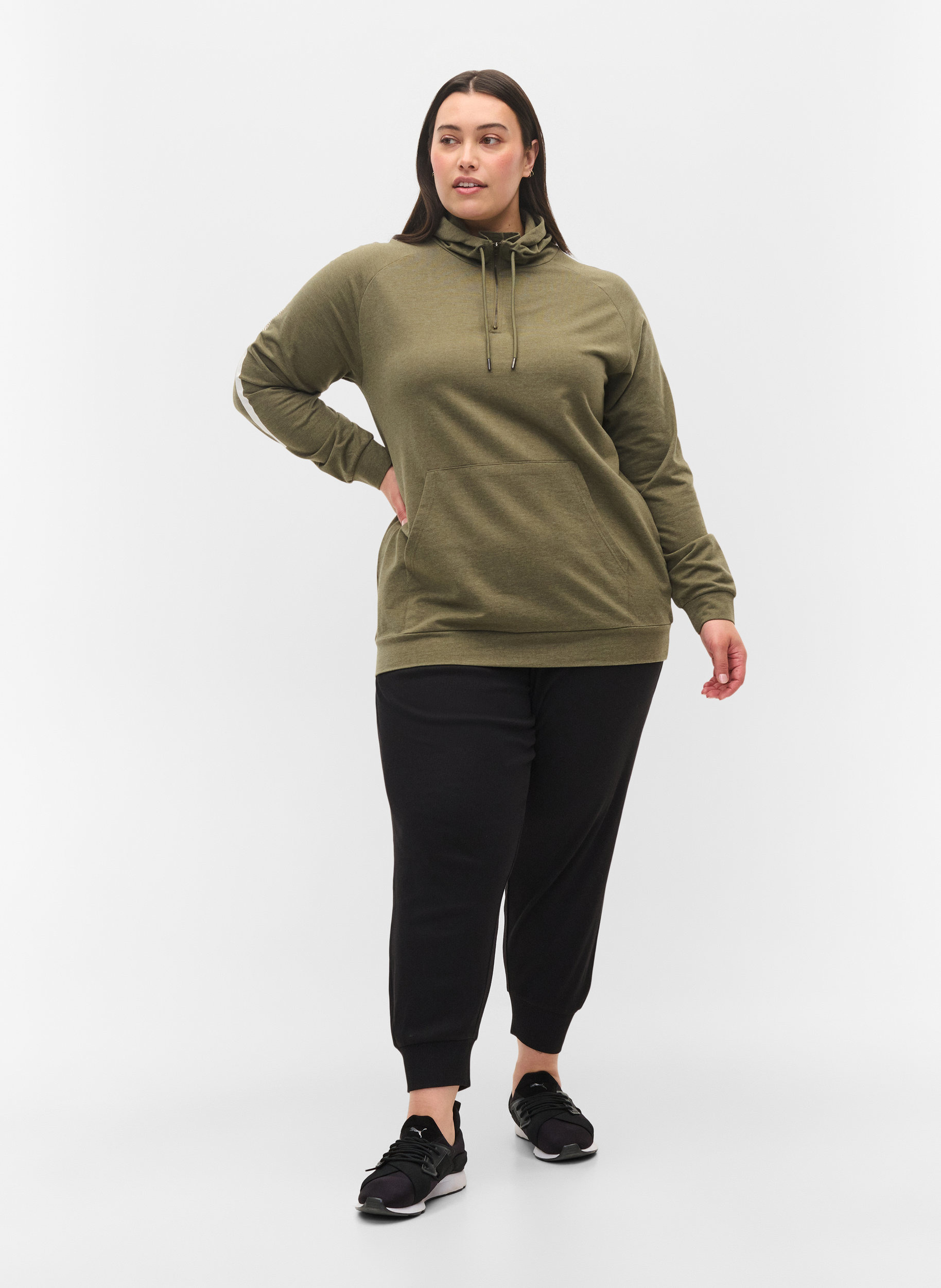Sweatshirt mit Kapuze und Reißverschluss, Ivy Green Melange, Model image number 3