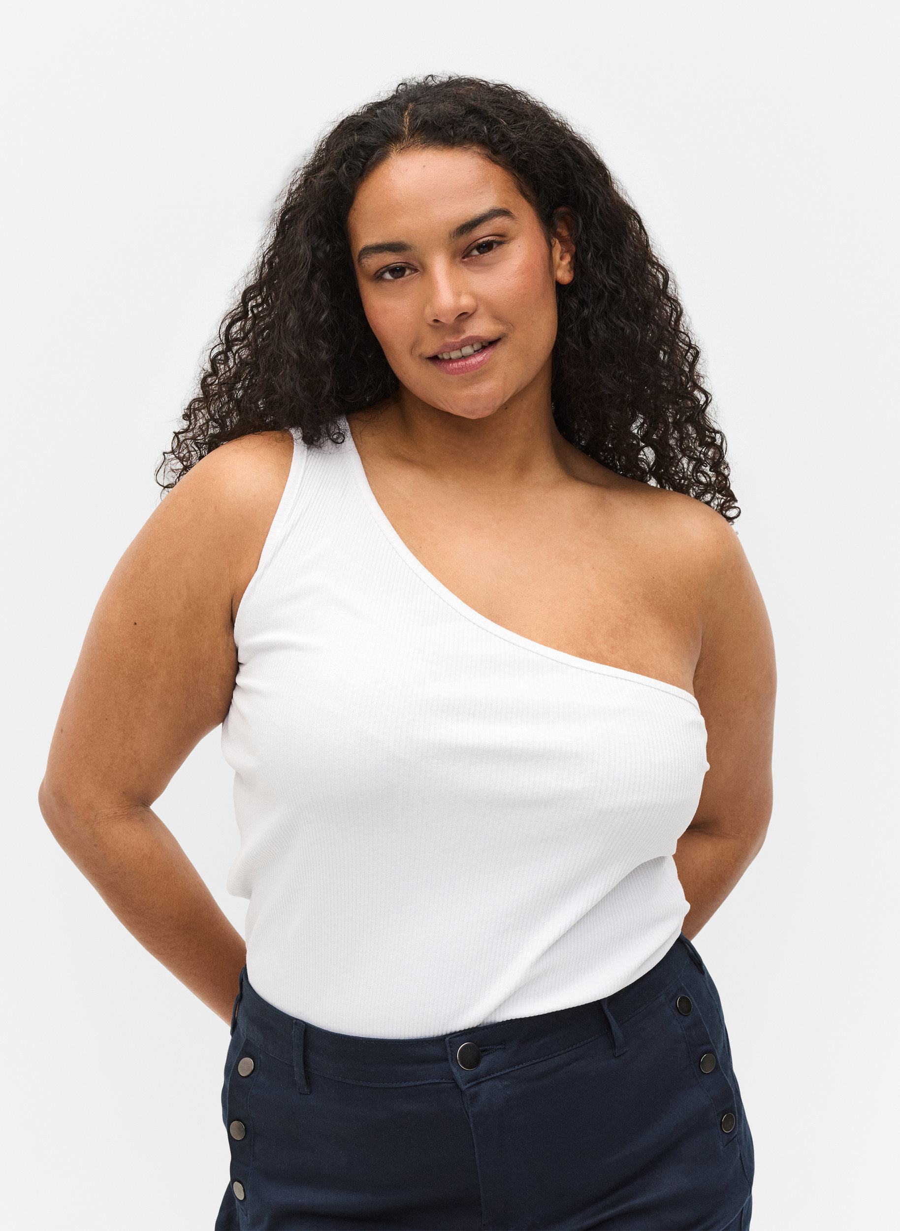 One-Shoulder Top aus Baumwolle, Bright White, Model