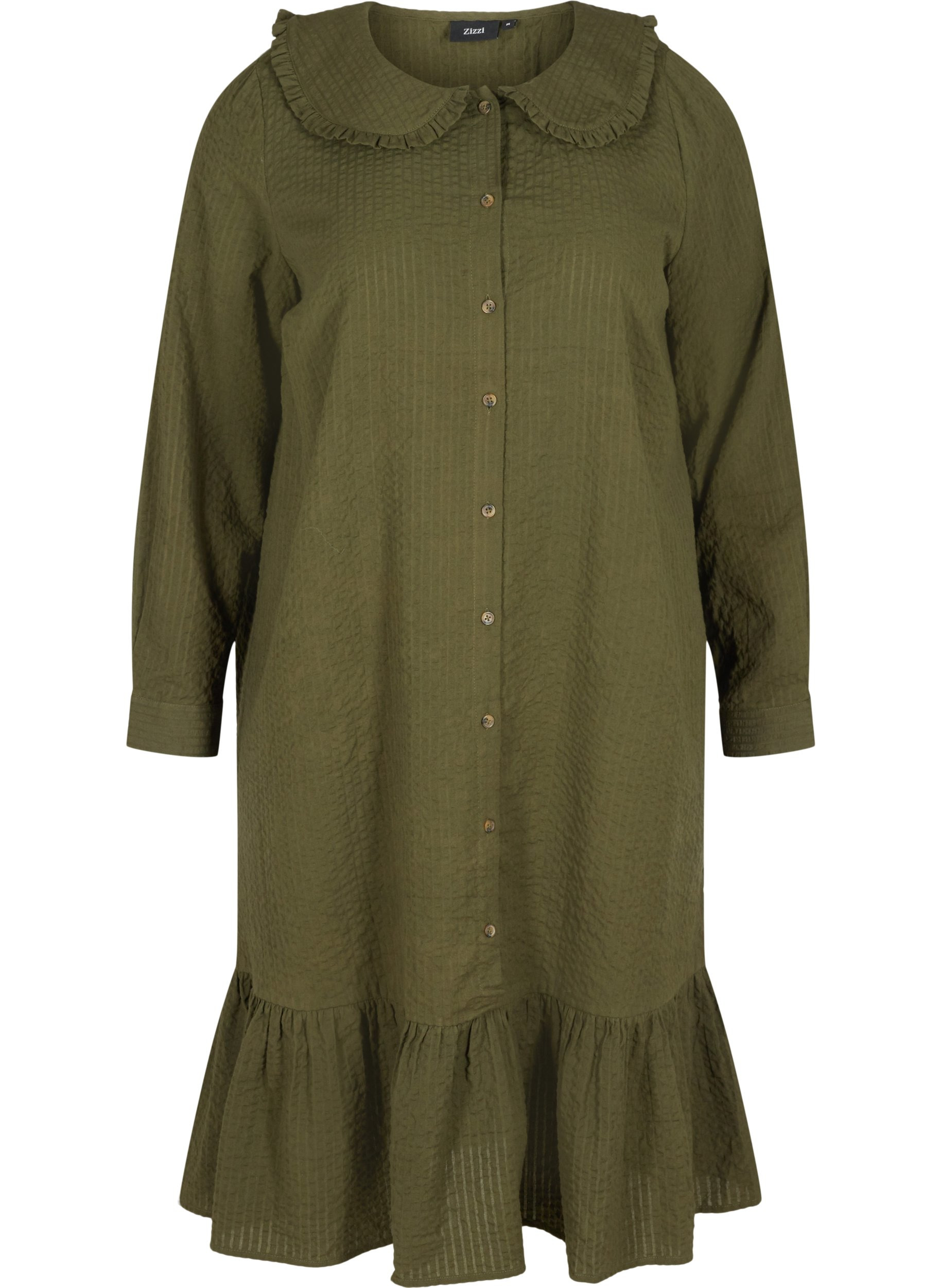 Kleid aus Baumwolle mit großem Rüschenkragen, Forest Night, Packshot image number 0