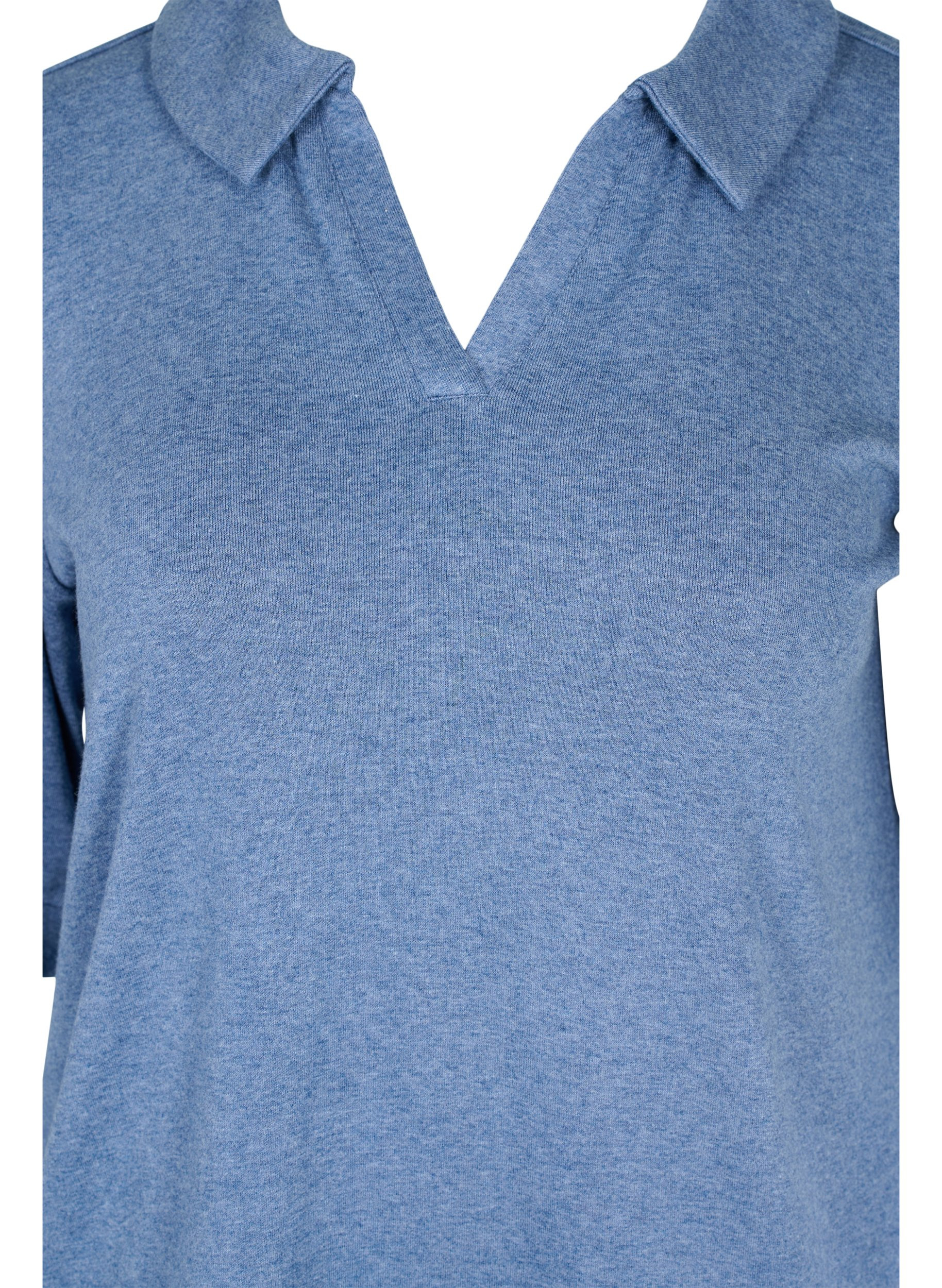 Melierte Bluse mit Kragen und 2/4-Ärmeln, Blue Melange, Packshot image number 2