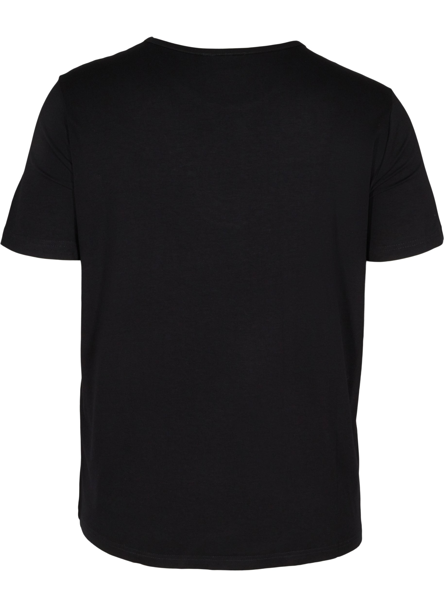 Kurzarm T-Shirt aus Viskose mit Spitzendetails, Black, Packshot image number 1