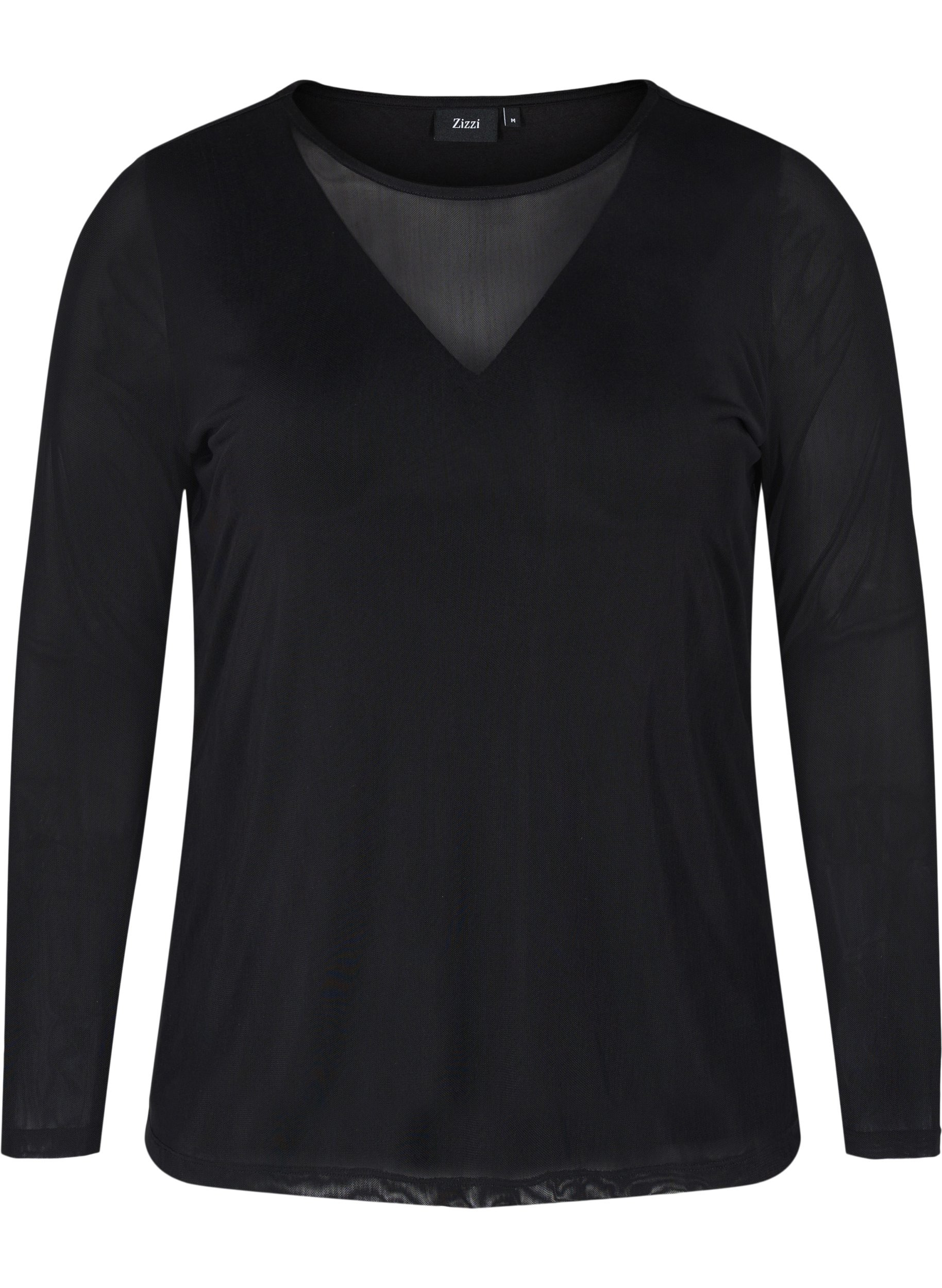 Enganliegende Bluse mit Mesh, Black, Packshot image number 0