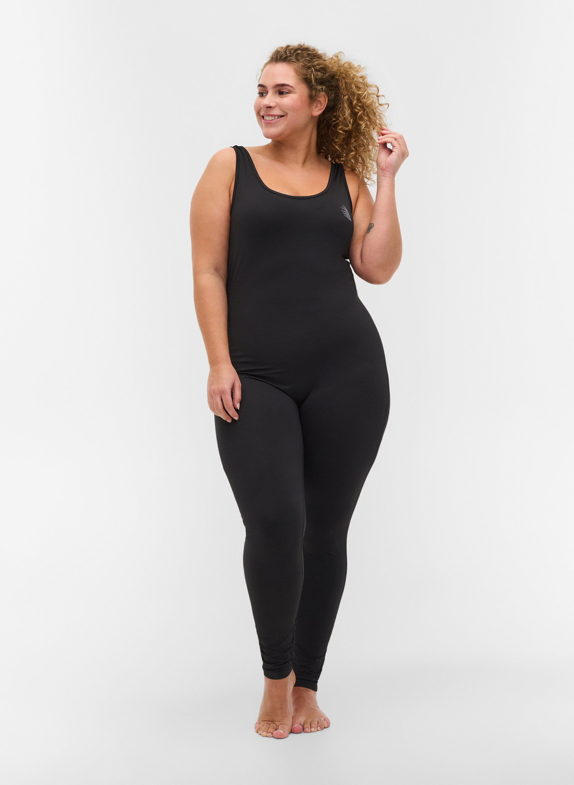 Enganliegender Trainings-Jumpsuit, Black, Model