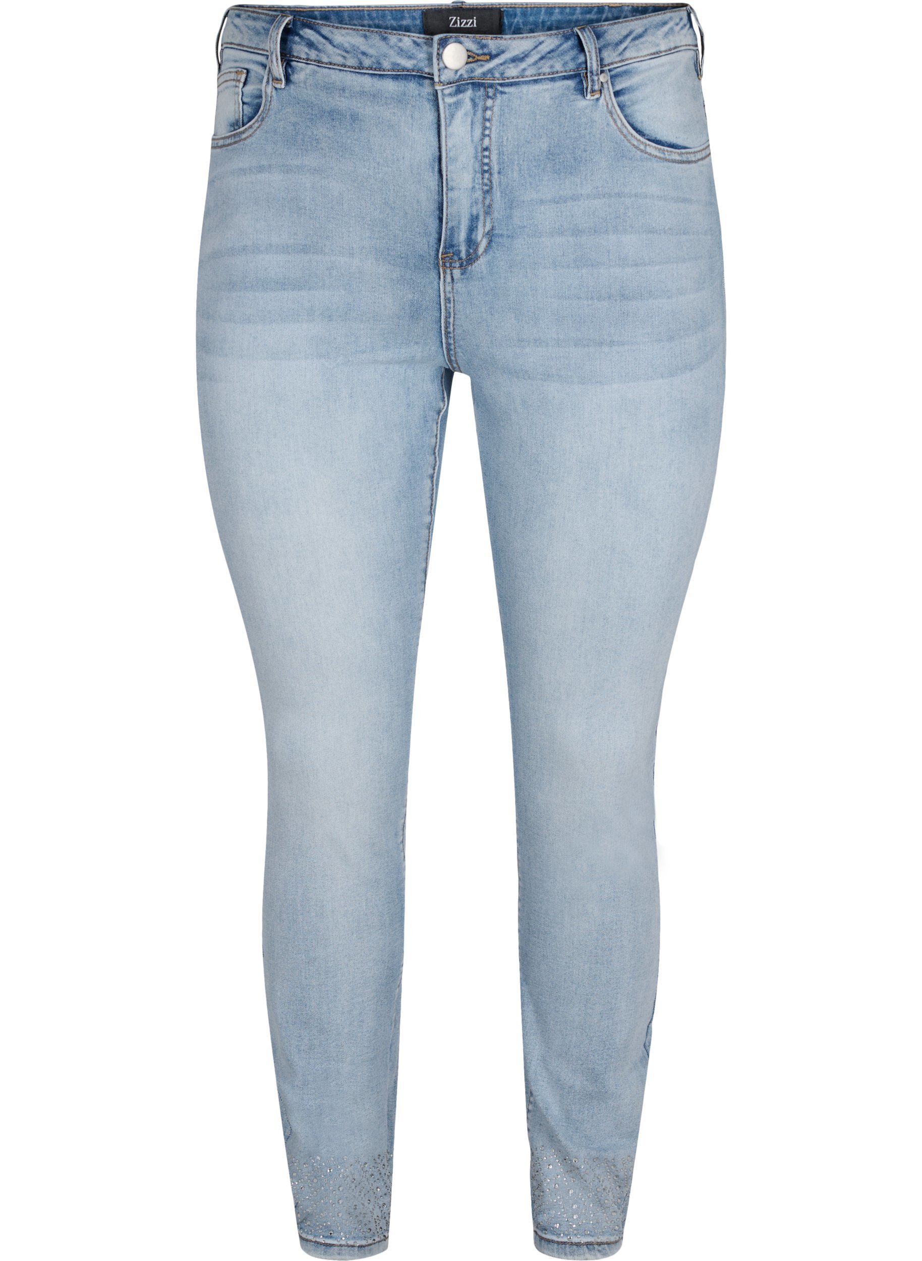 Amy Jeans mit hoher Taille und dekorativen Steinen, Light blue, Packshot image number 0