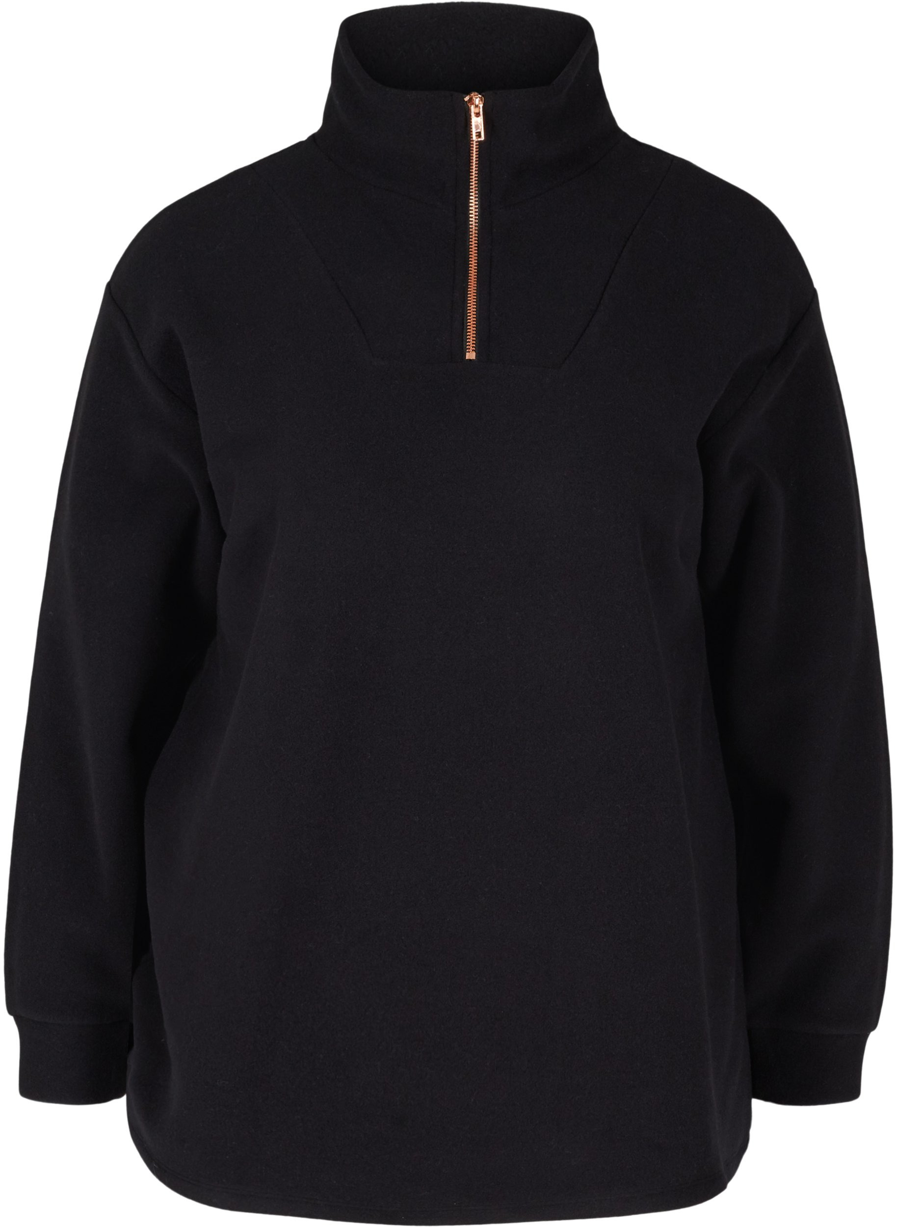Hochgeschlossenes Fleece-Sweatshirt mit Reißverschluss, Black