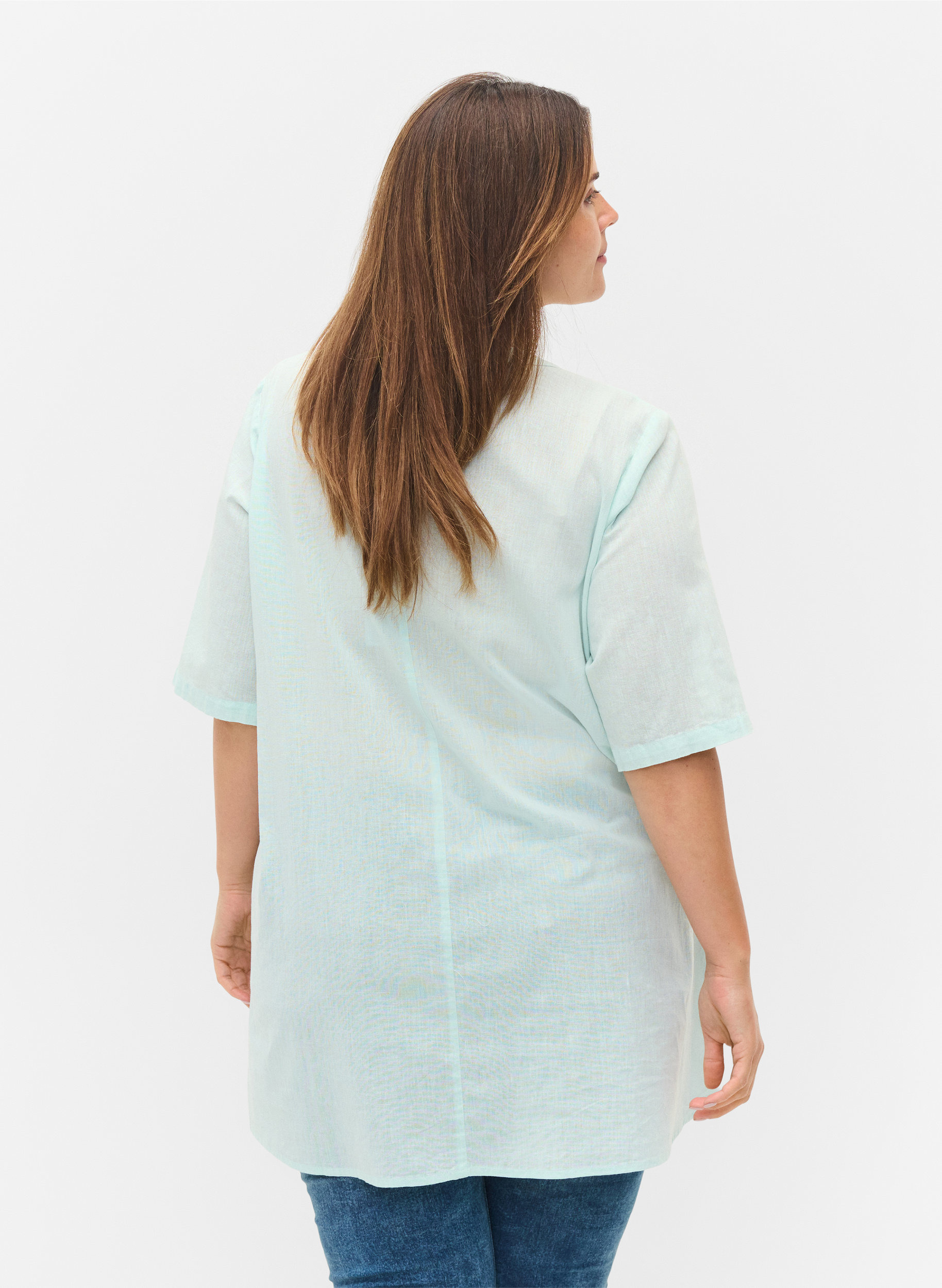 Kurzarm Tunika mit Knöpfen, Moonlight Jade, Model