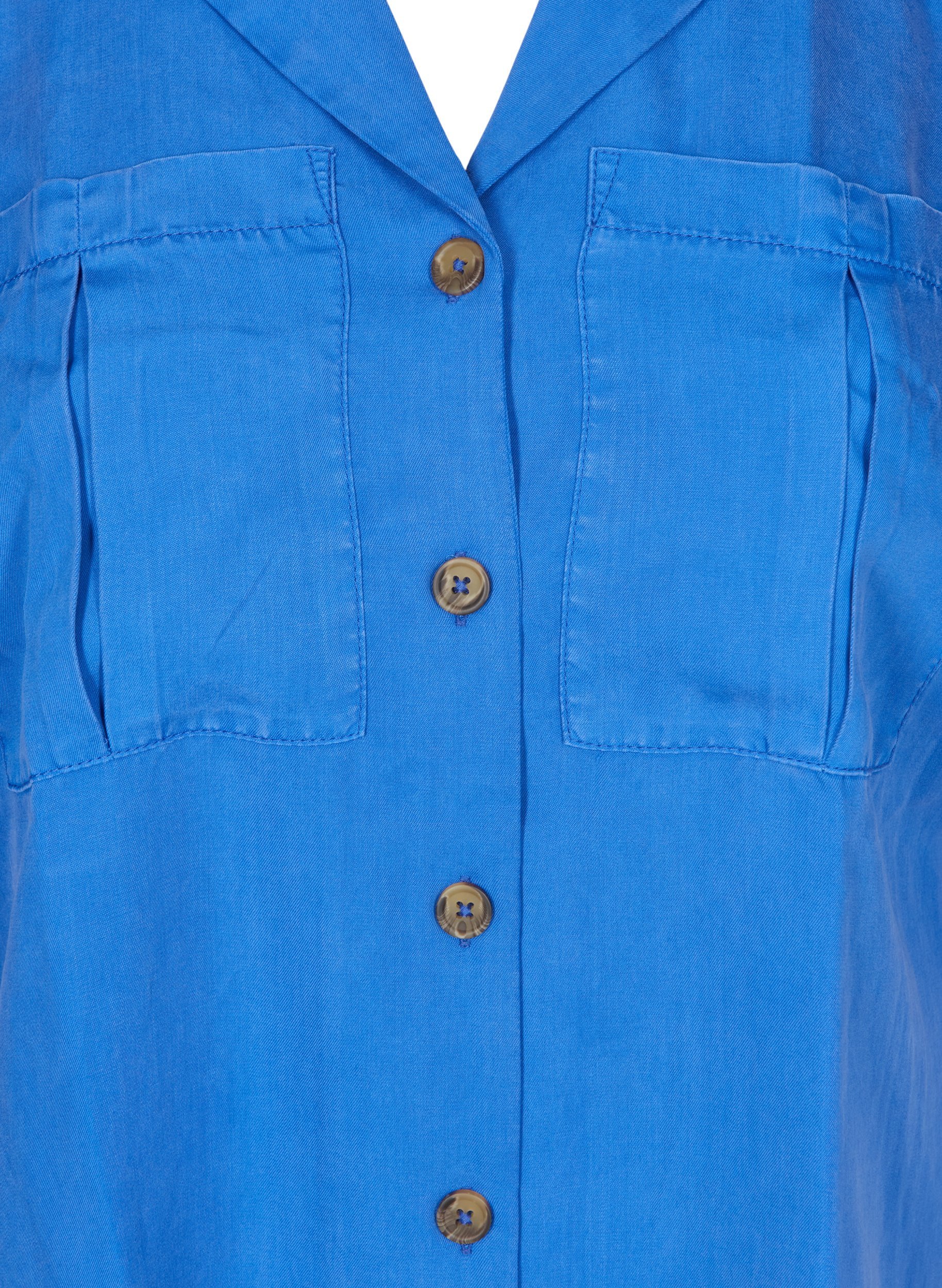 Kurzärmelige Hemdbluse mit Brusttaschen, Dazzling Blue, Packshot image number 2