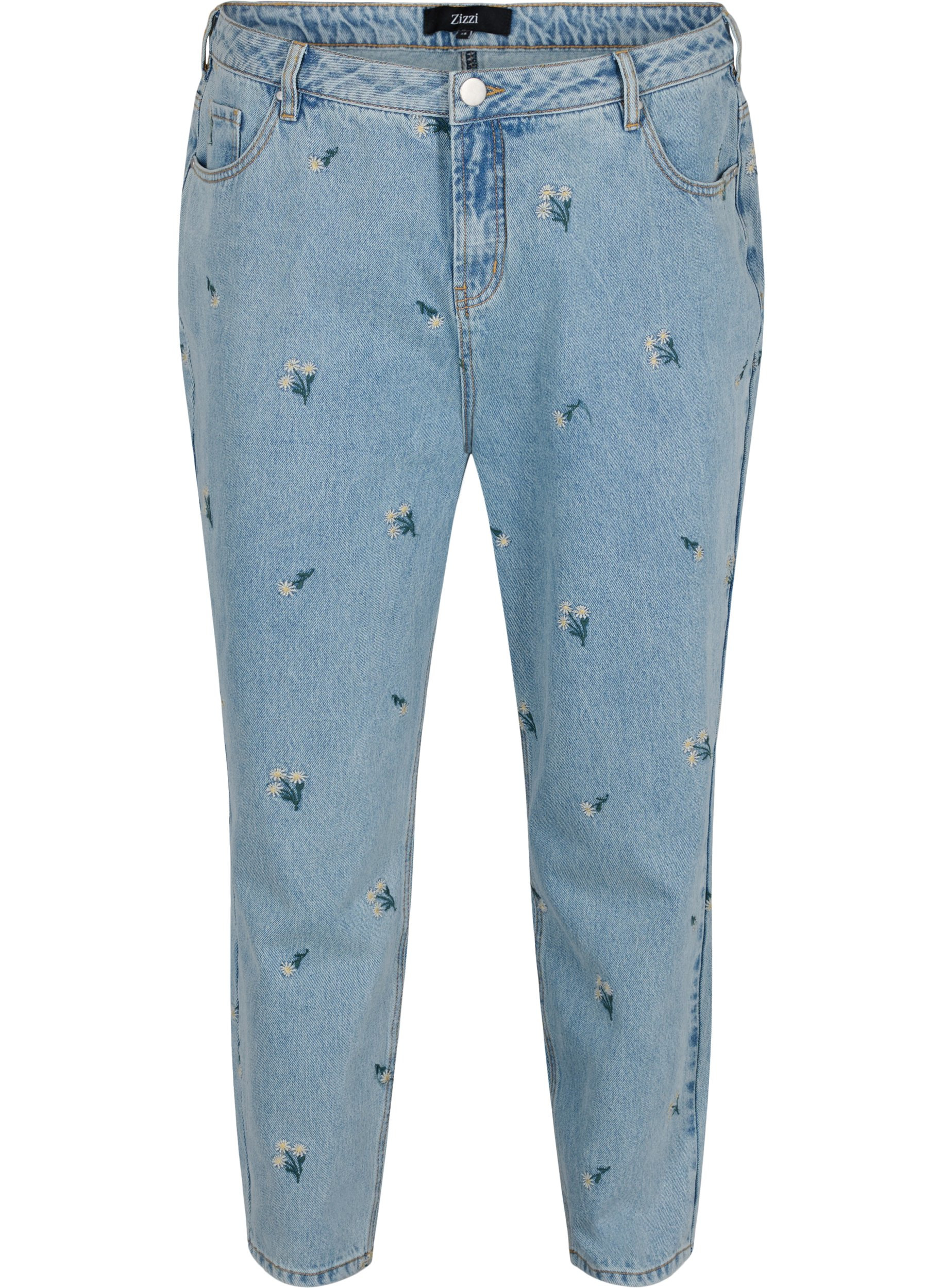 Mille Mom Fit Jeans mit Blumenstickerei, Blue w. Small Flower, Packshot image number 0
