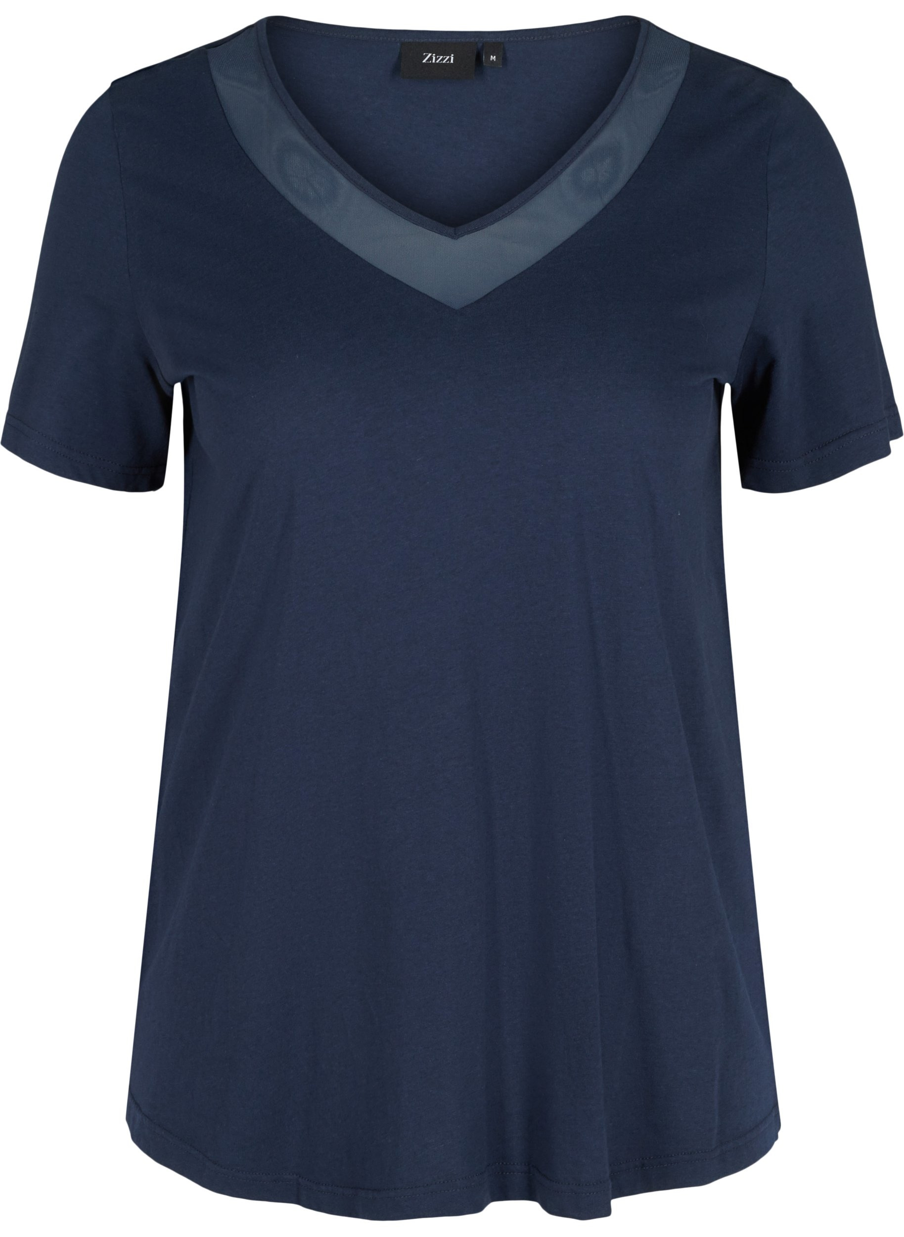 Kurzarm T-Shirt mit V-Ausschnitt und Mesh, Navy Blazer, Packshot image number 0