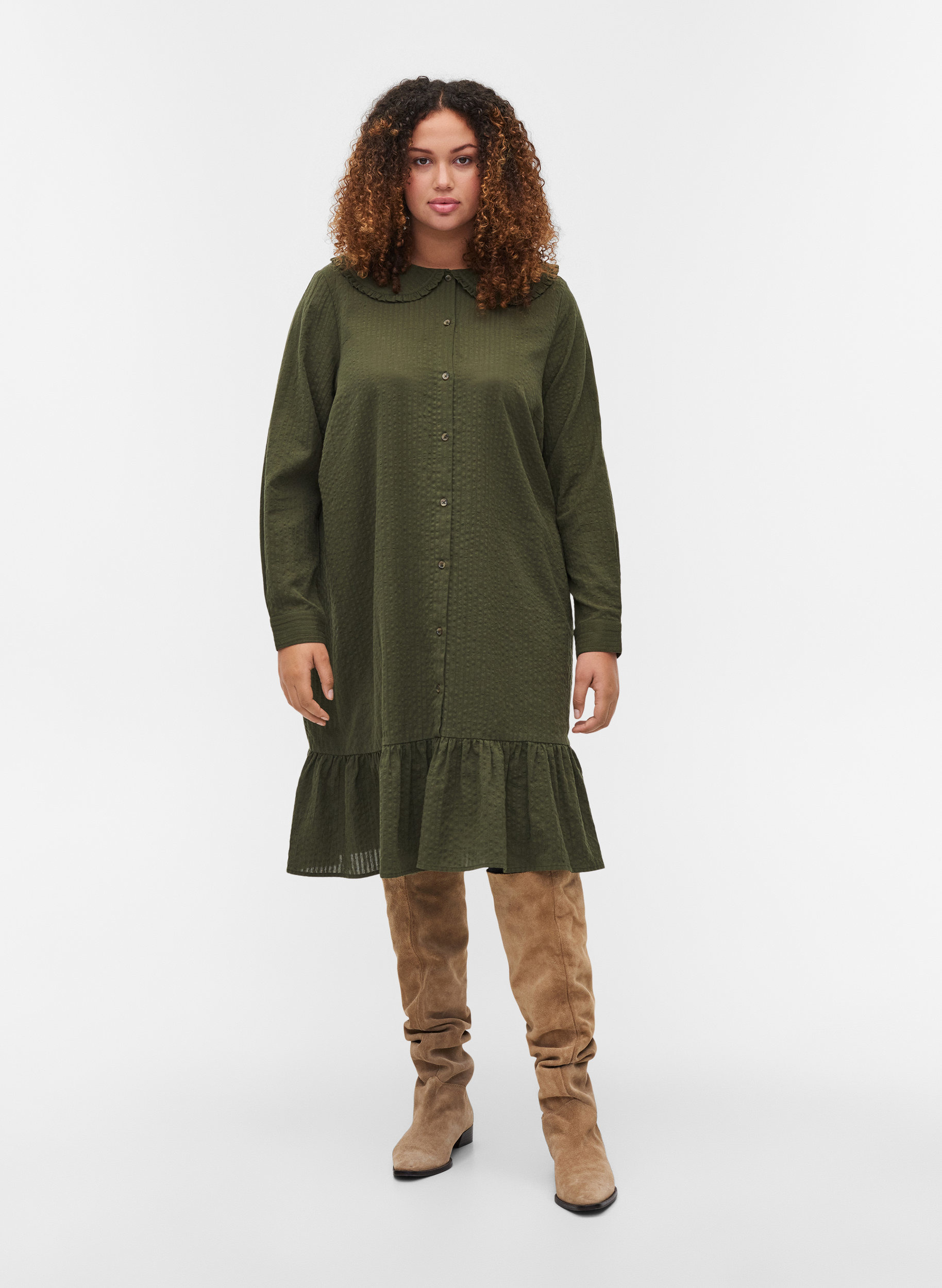 Kleid aus Baumwolle mit großem Rüschenkragen, Forest Night, Model image number 2