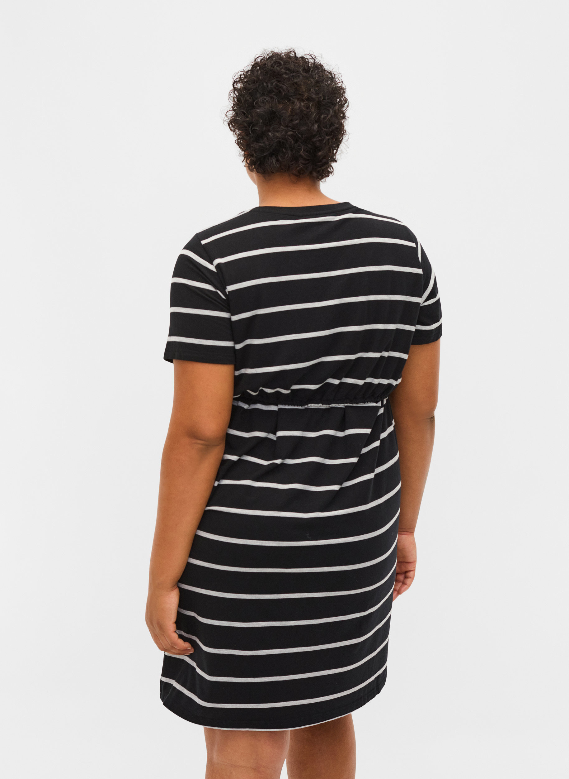 Gestreiftes Schwangerschaftskleid aus Viskose, Black Grey Stripe, Model image number 1