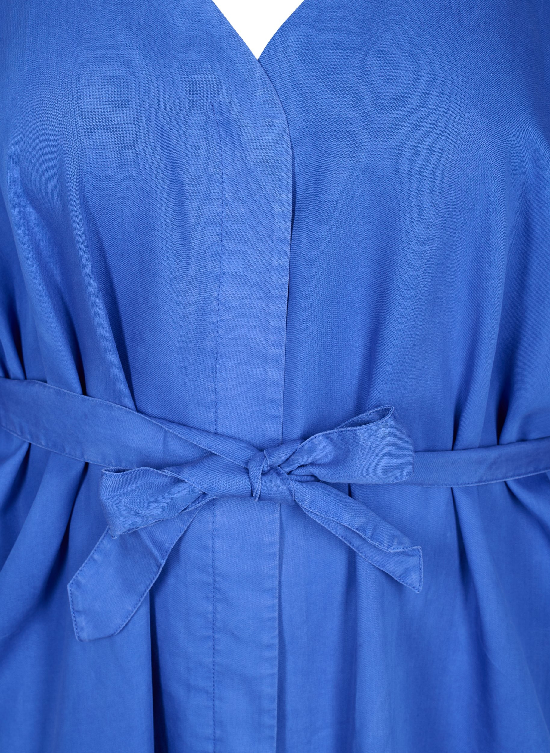 Kleid mit 3/4-Ärmeln und Bindeband, Dazzling Blue, Packshot image number 2