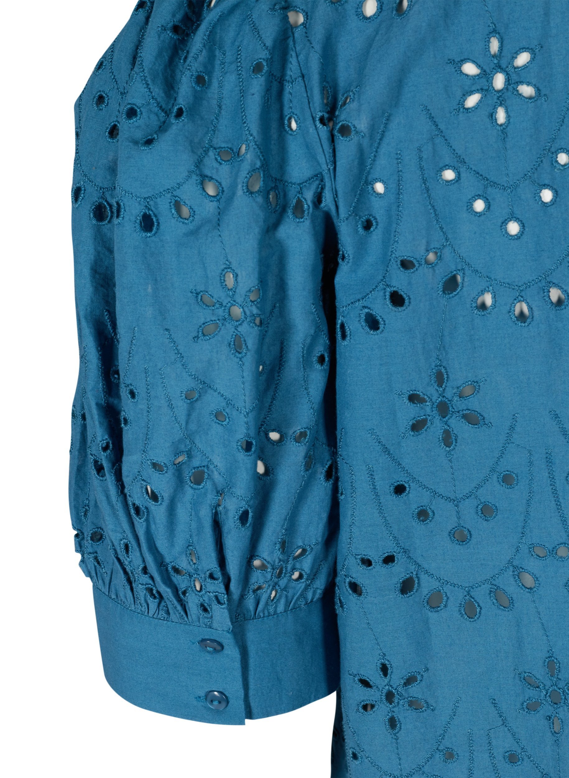 Hemdkleid aus Baumwolle mit Lochstickerei und Puffärmeln, Midnight, Packshot image number 3
