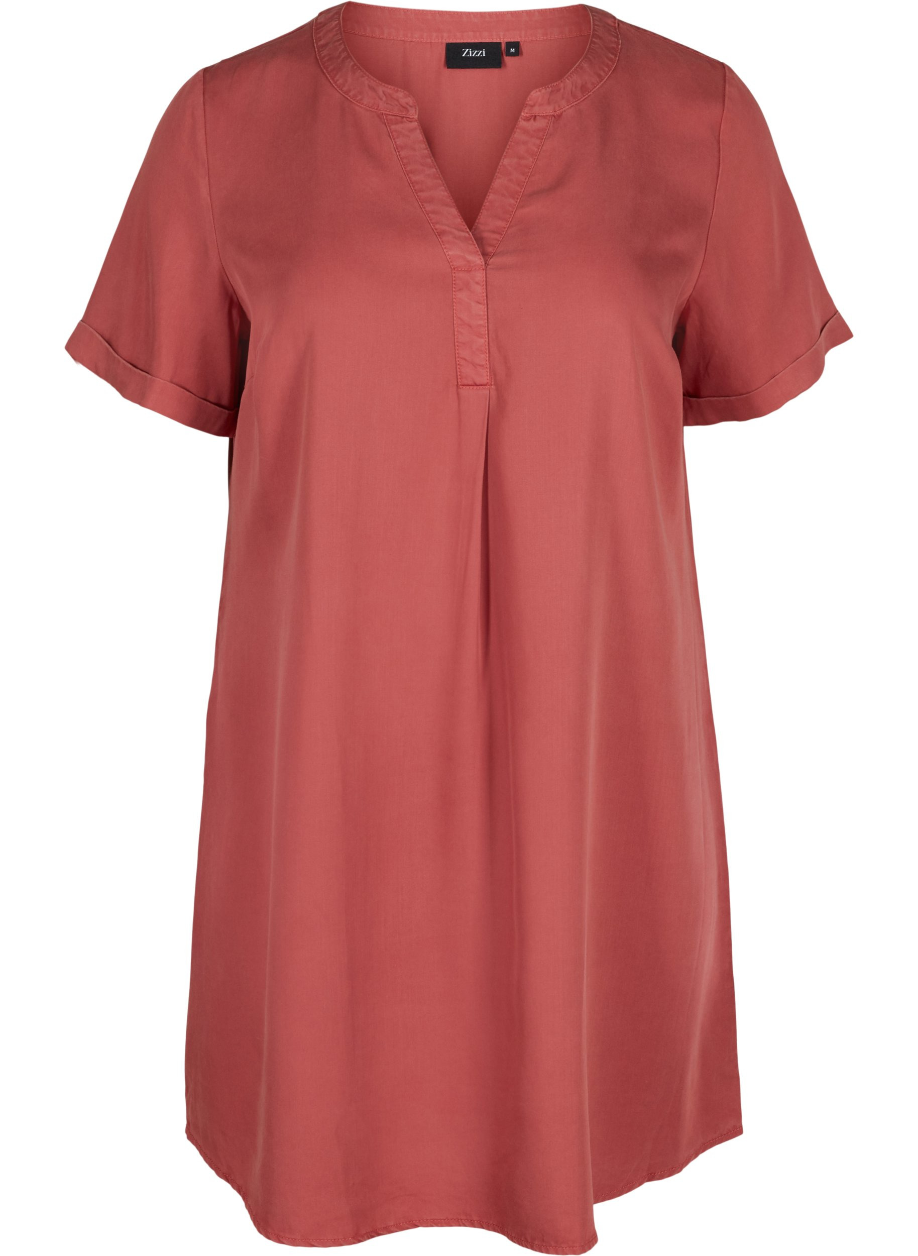 Kurzarm Kleid mit V-Ausschnitt, Marsala, Packshot image number 0