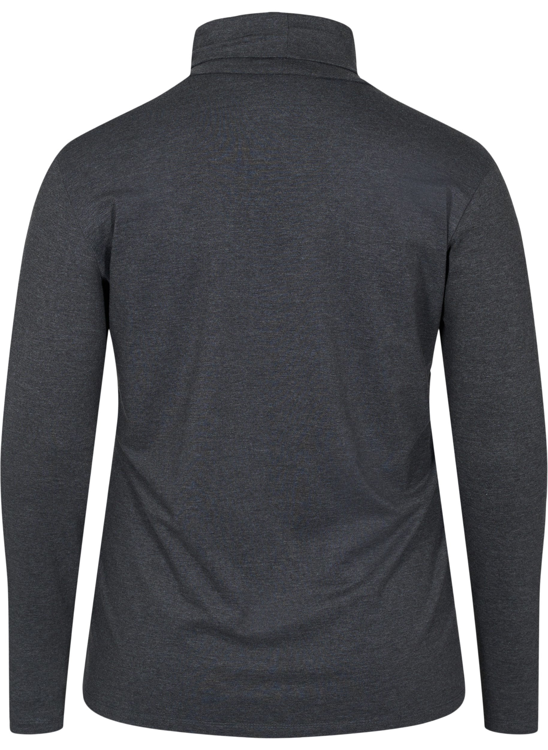 Einfarbige hochgeschlossene Bluse mit langen Ärmeln, Dark Grey Melange, Packshot image number 1