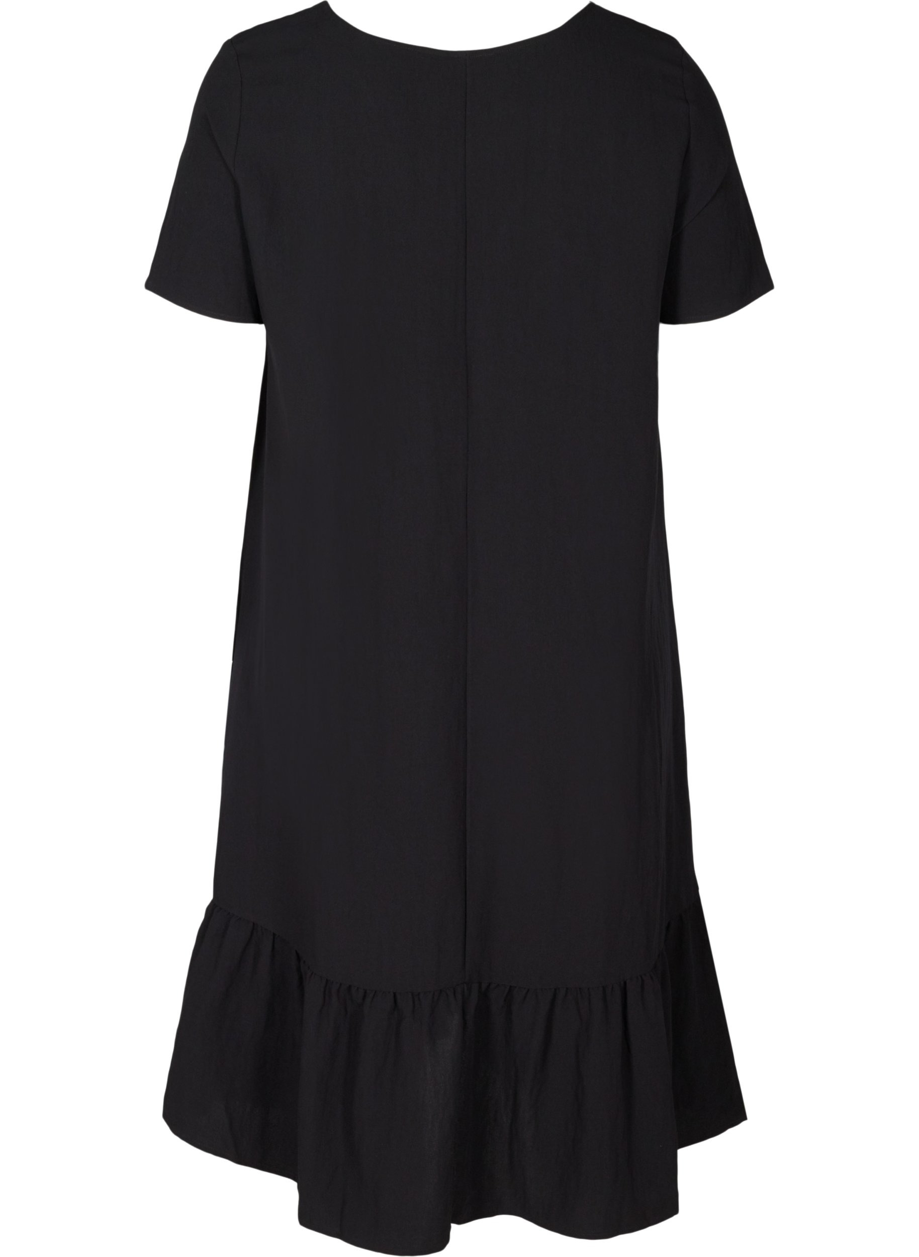 Kurzarm Viskosekleid mit V-Ausschnitt, Black, Packshot image number 1