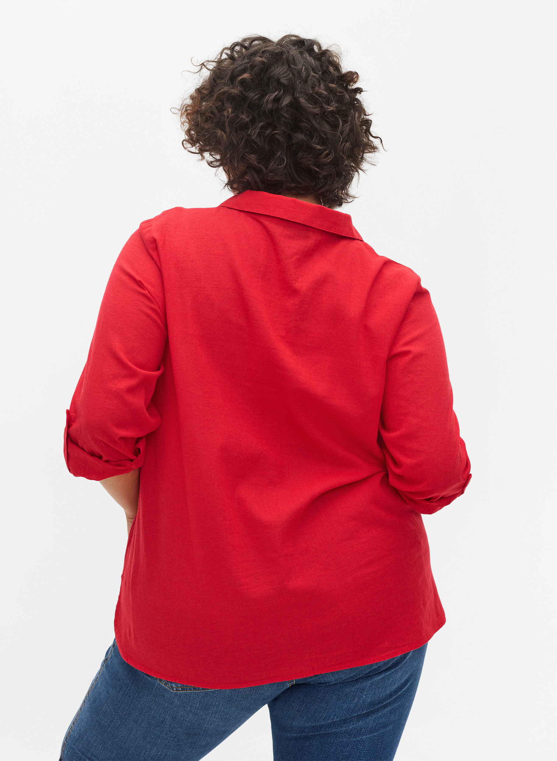 Bluse mit 3/4-Ärmeln und Knöpfen, Chinese Red, Model