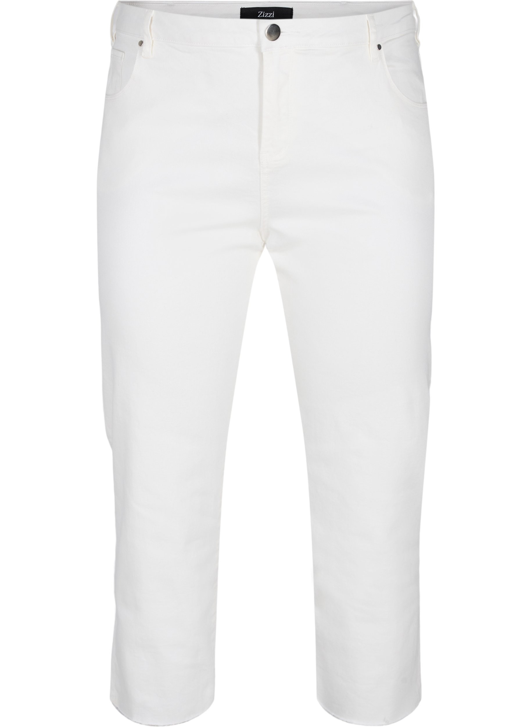 7/8-Jeans mit Fransensaum und hoher Taille, White