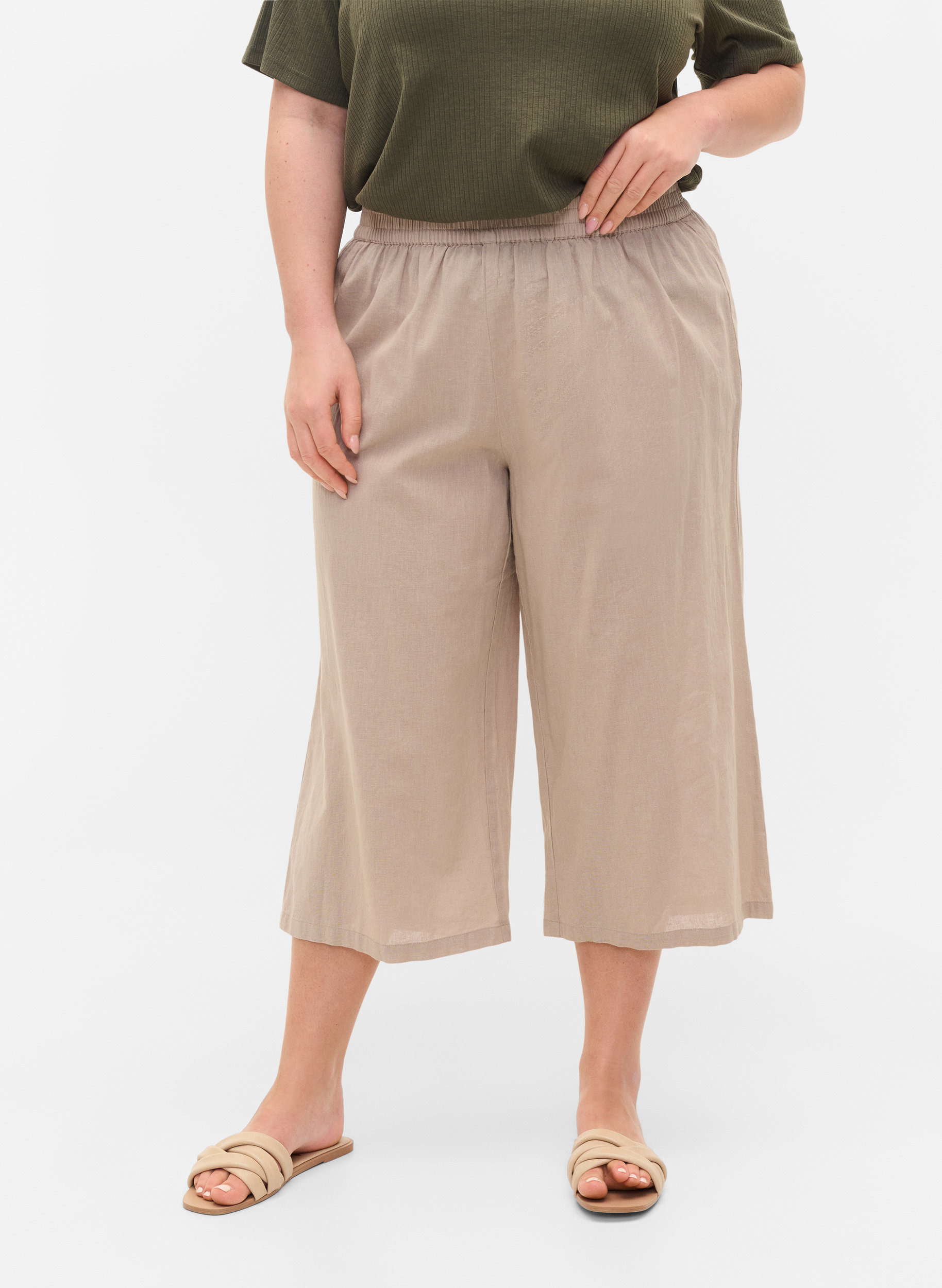 7/8 Hose aus einer Baumwollmischung mit Leinen, Simply Taupe, Model