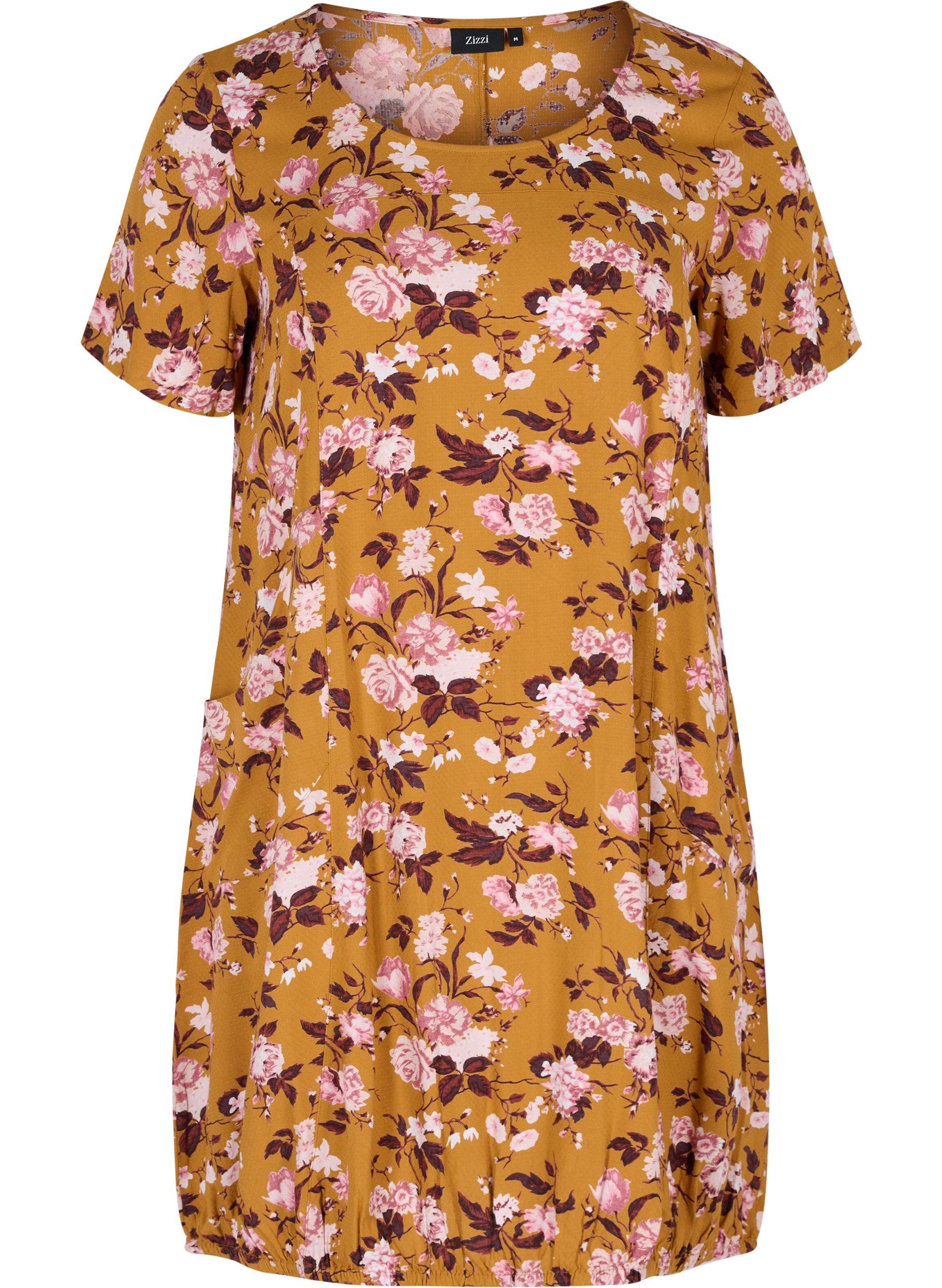 Kurzarm Viskosekleid mit Print, Yellow Flower, Packshot image number 0