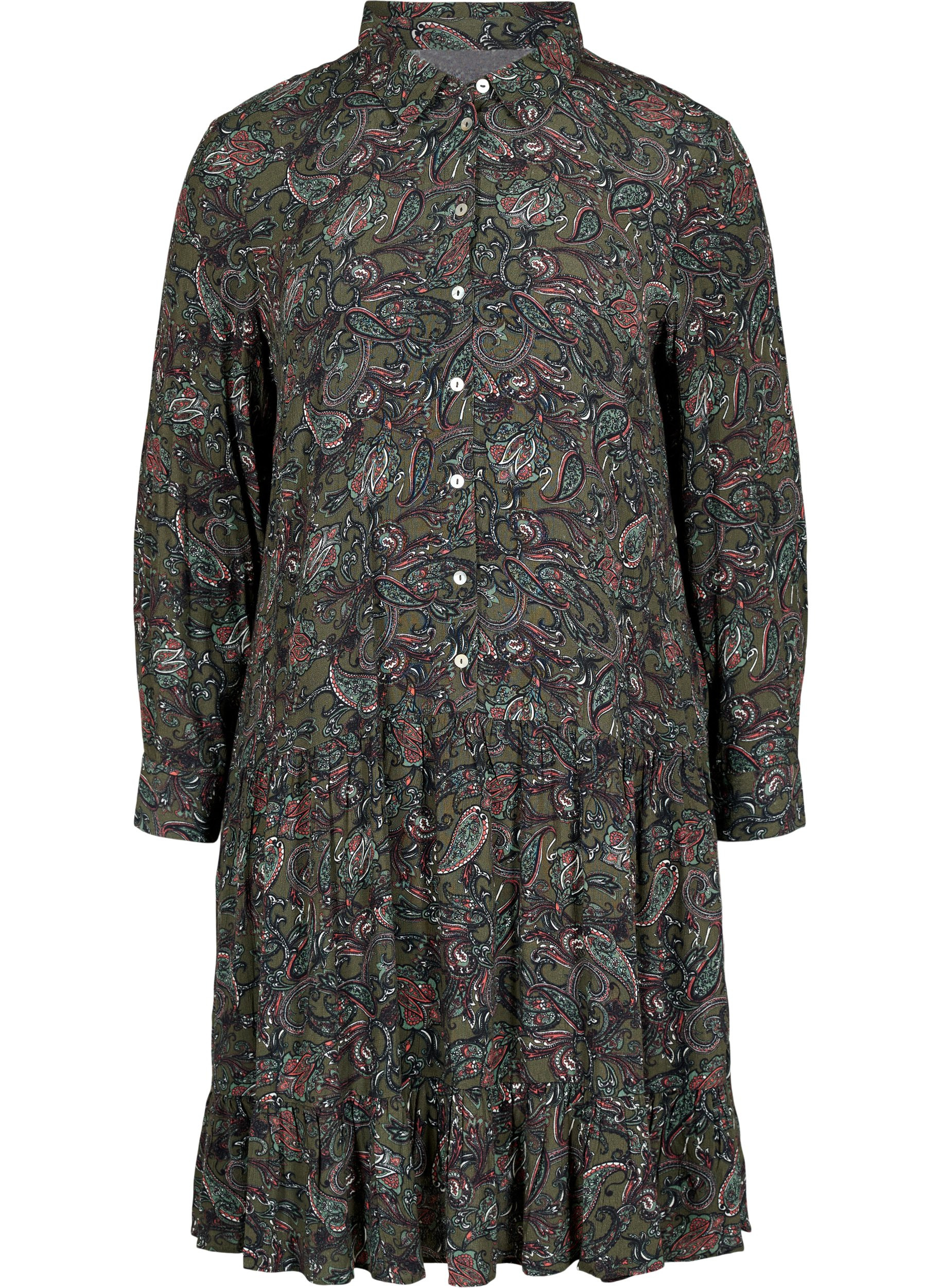 Hemdkleid aus Viskose mit Paisley-Print, Green Paisley AOP