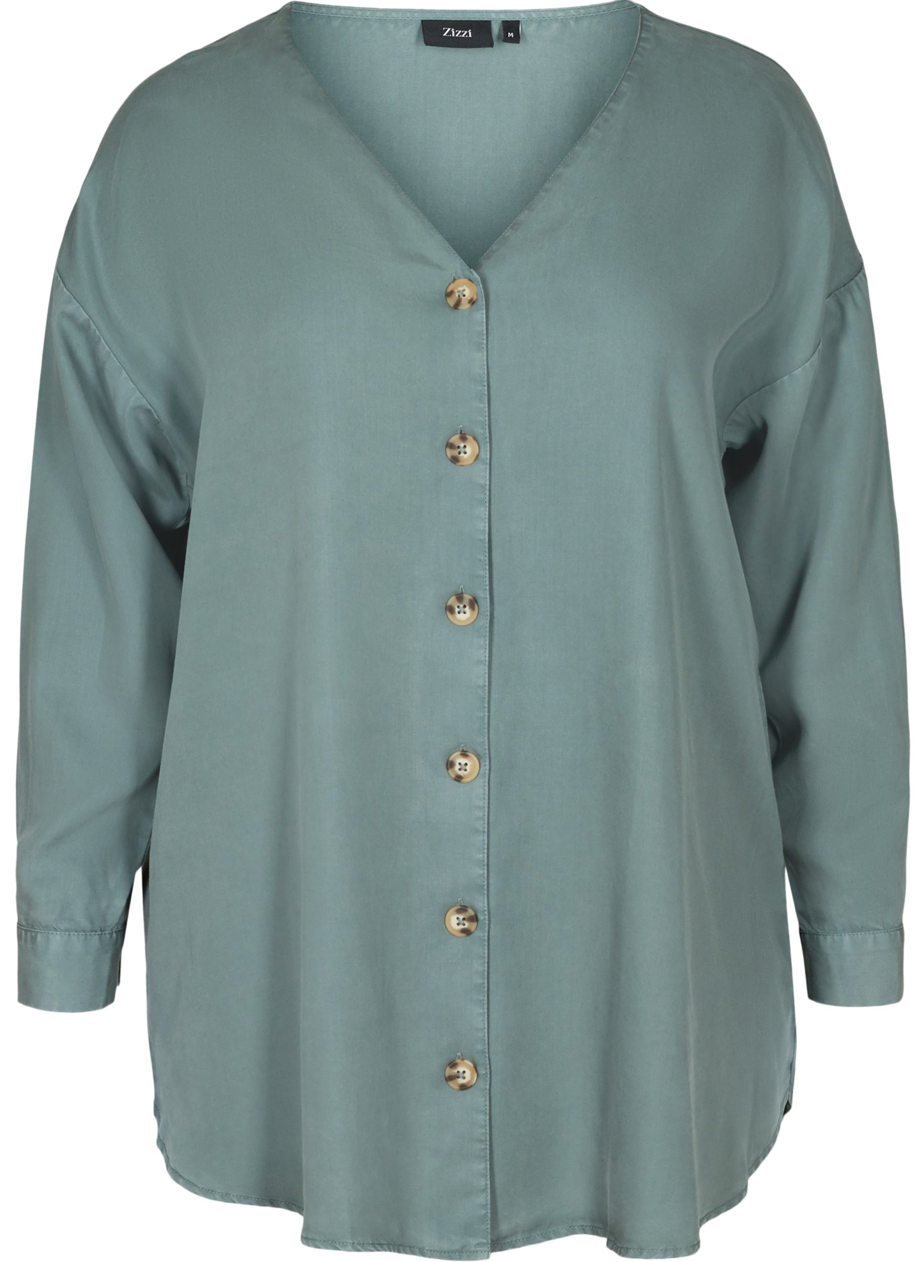 Bluse aus Lyocell mit V-Ausschnitt, Balsam Green, Packshot image number 0