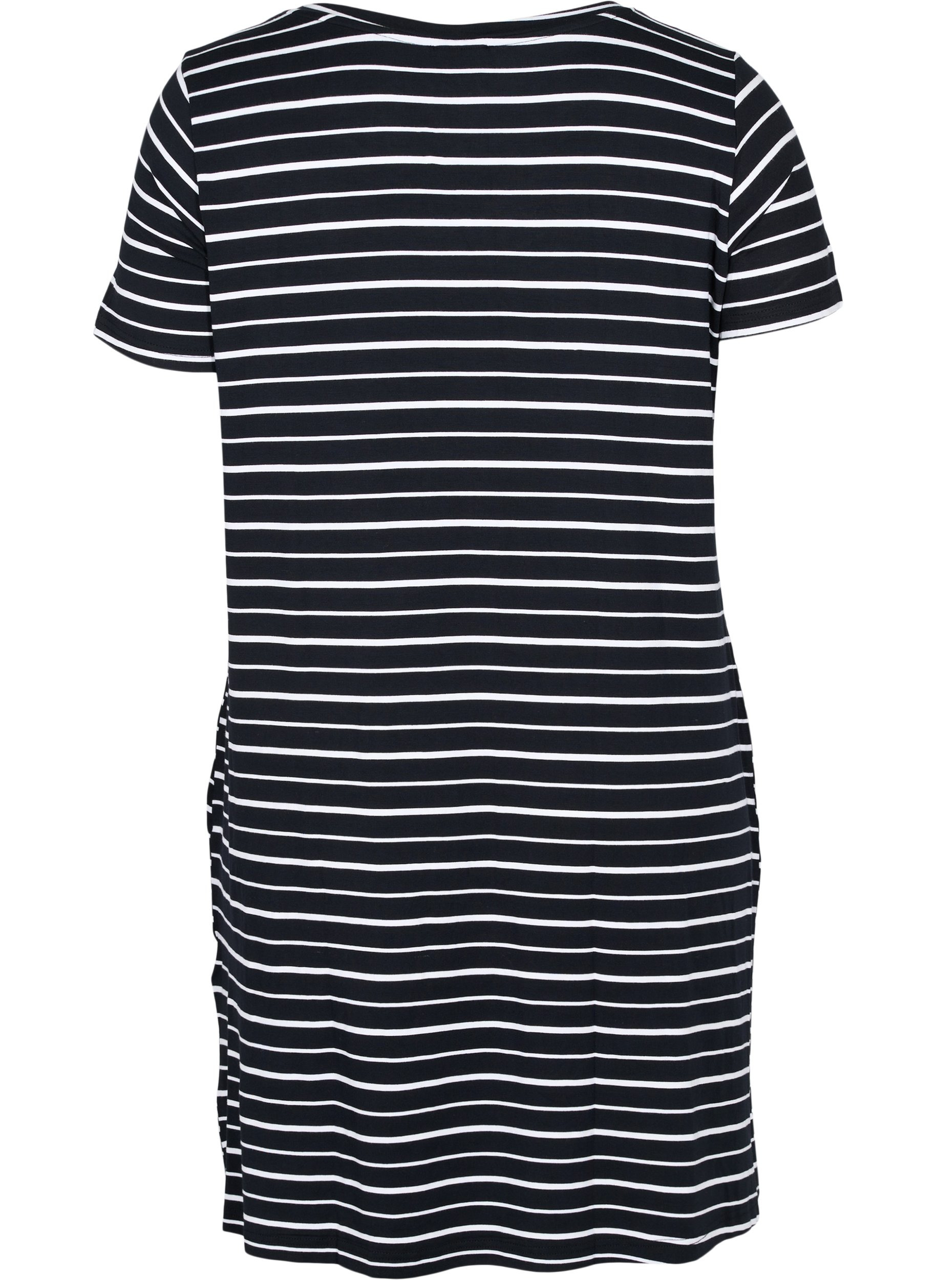 Kleid mit kurzen Ärmeln, Black w. Stripe, Packshot image number 1