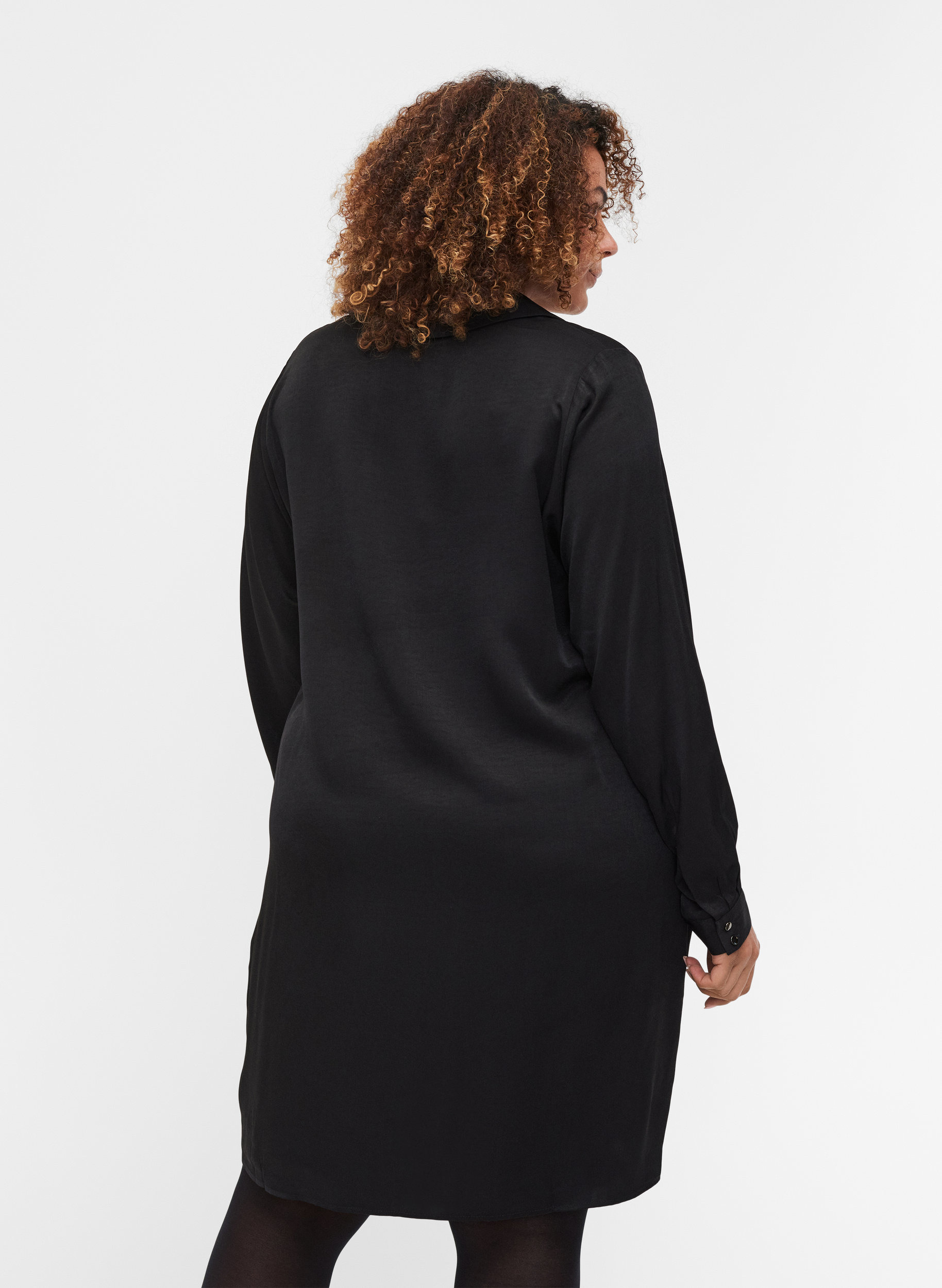 Langarm Kleid mit Kragen und Reißverschluss, Black, Model image number 1