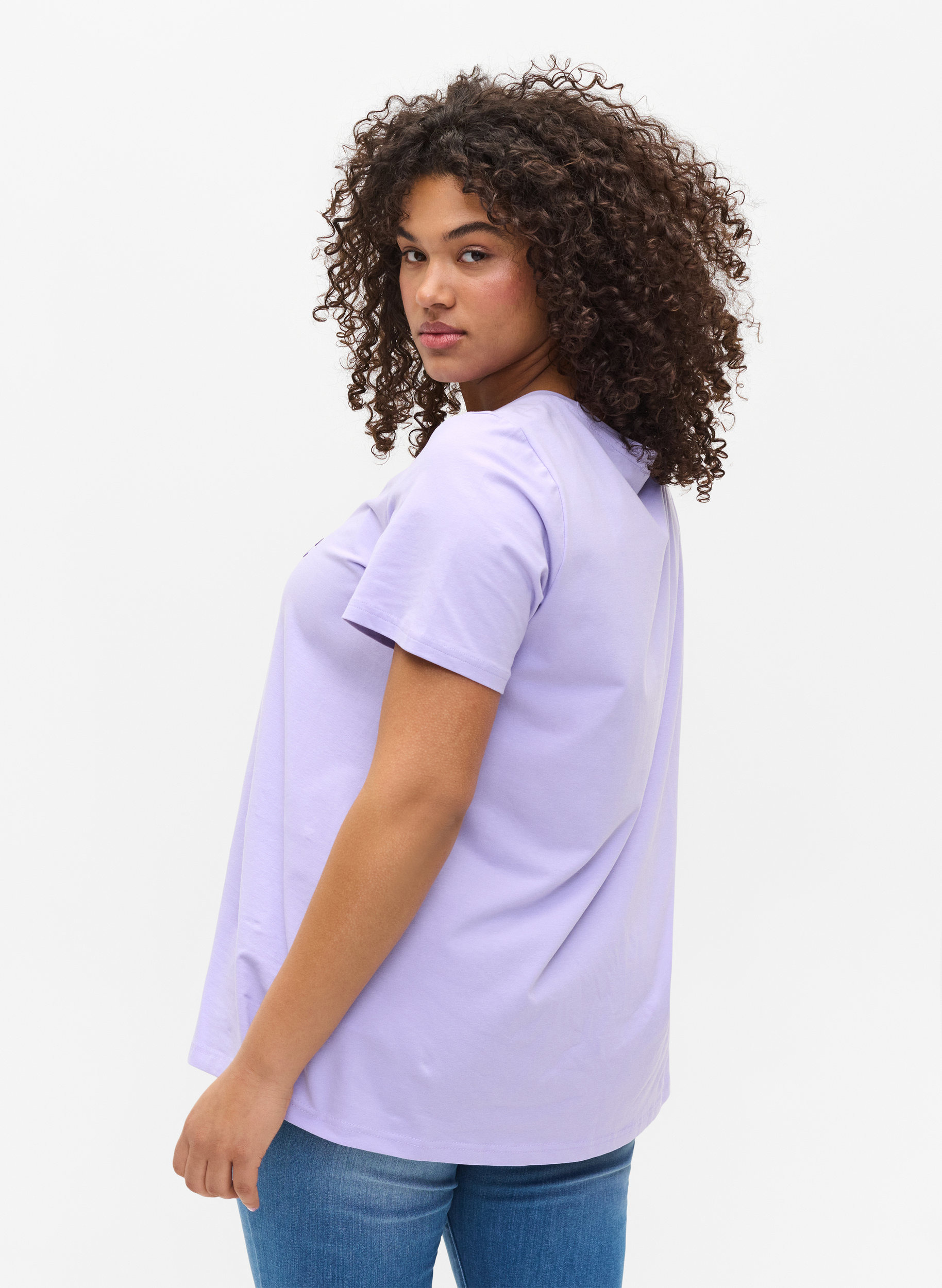 Kurzarm T-Shirt aus Baumwolle mit Aufdruck,  Lavender LAMOUR, Model image number 1
