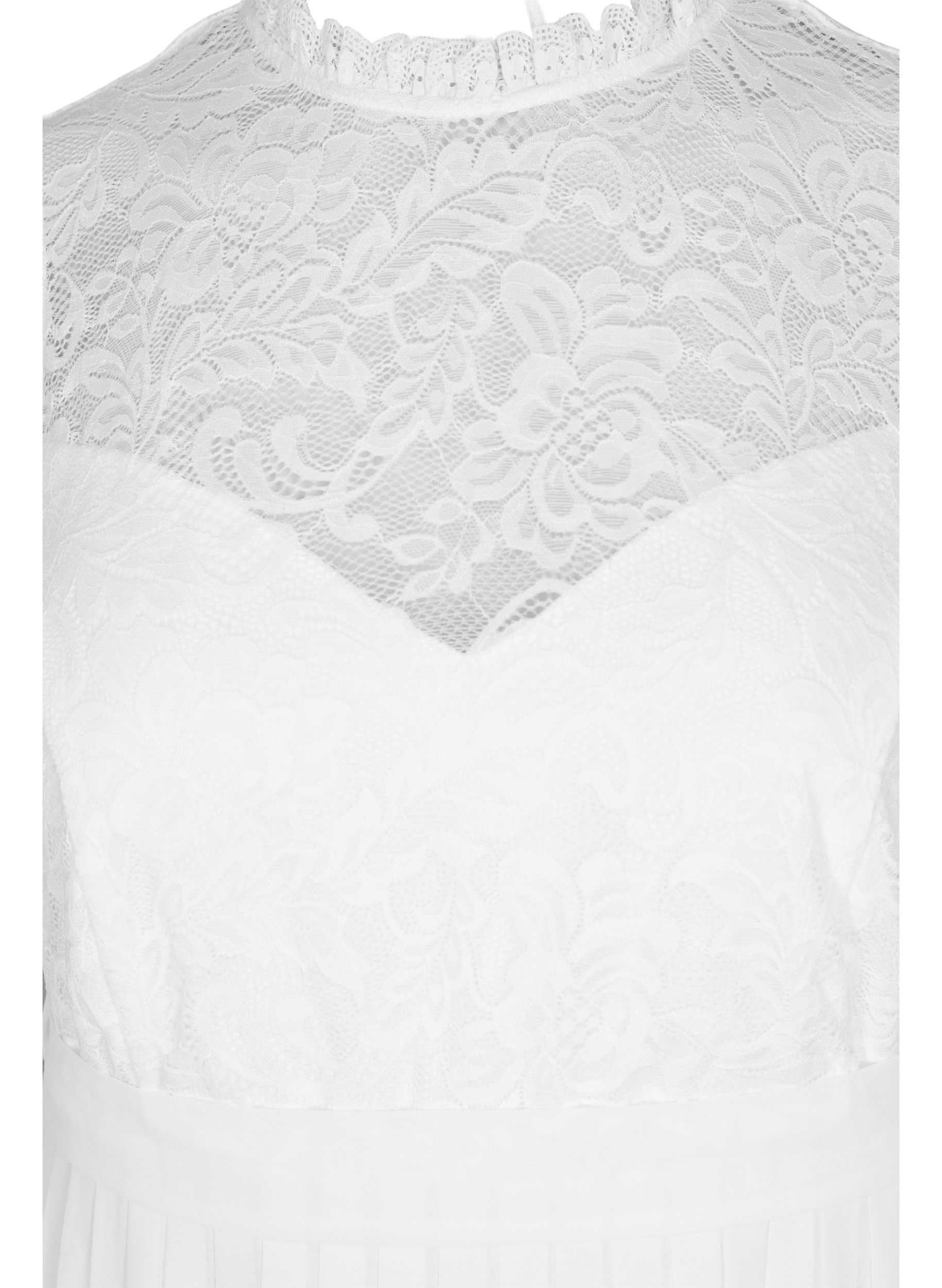 Ärmelloses Brautkleid mit Spitze und Plissé, Star White, Packshot image number 2