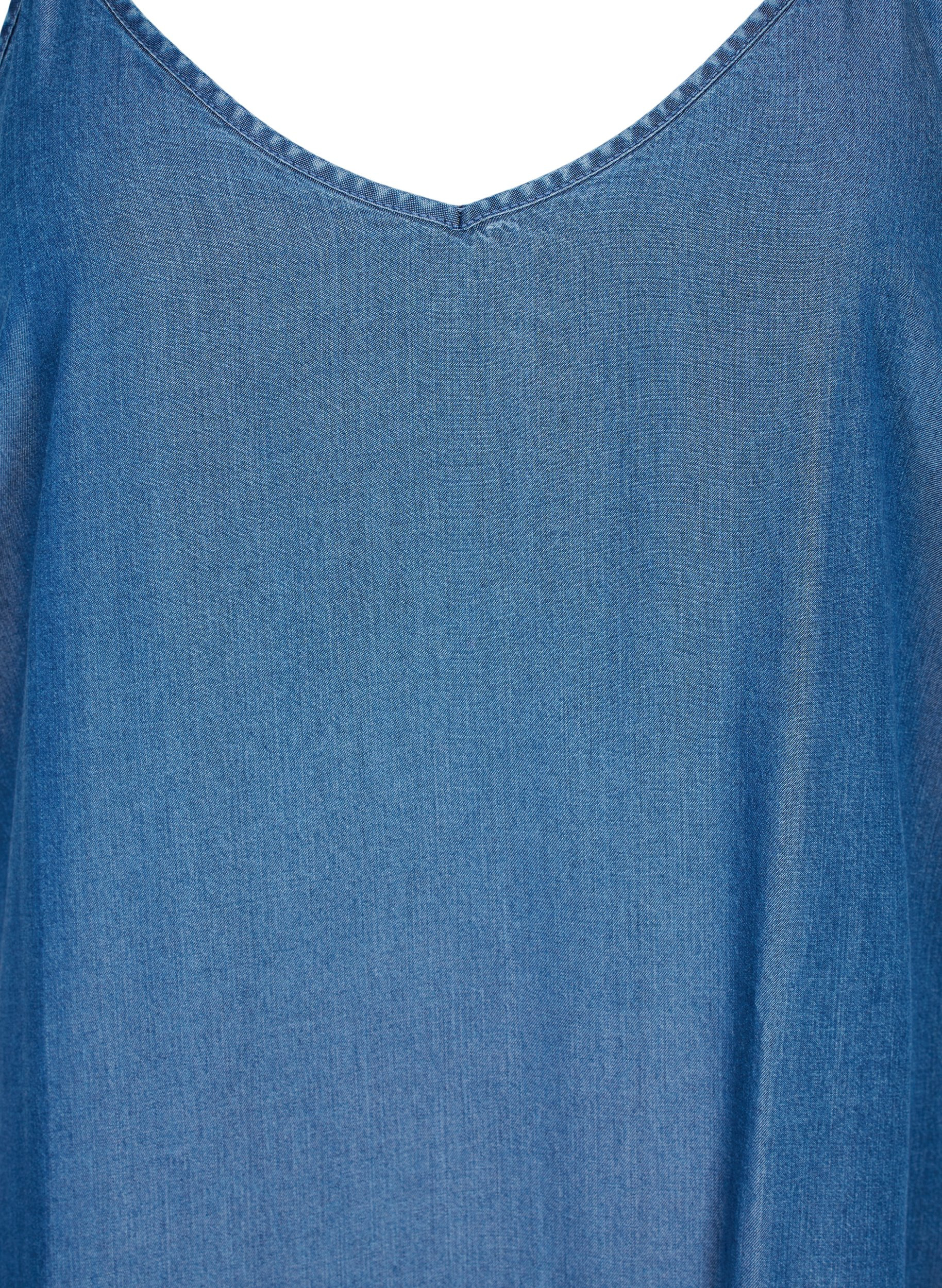 Langes Denim Kleid mit schmalen Trägern, Dark blue denim, Packshot image number 2