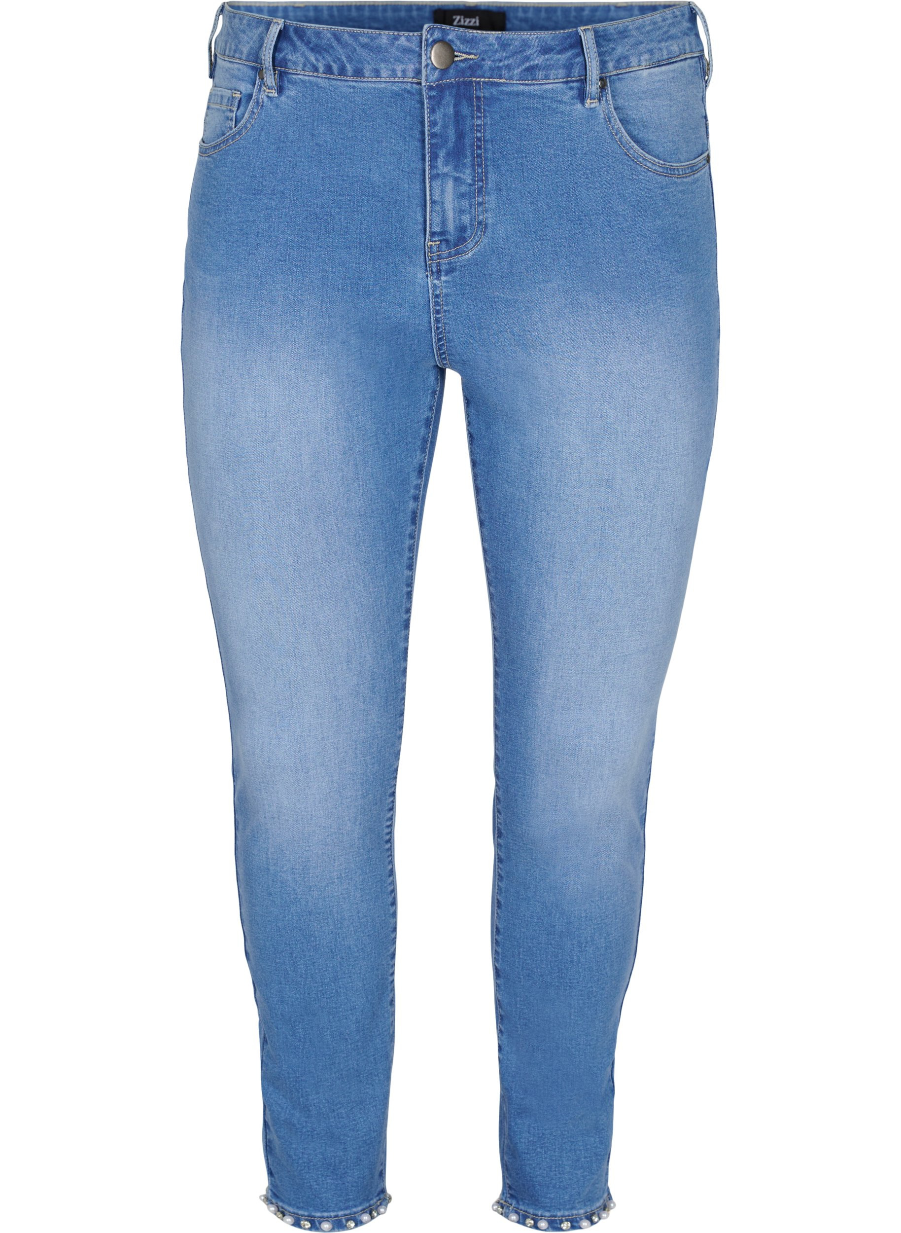 Cropped Amy Jeans mit Perlen, Light blue denim, Packshot